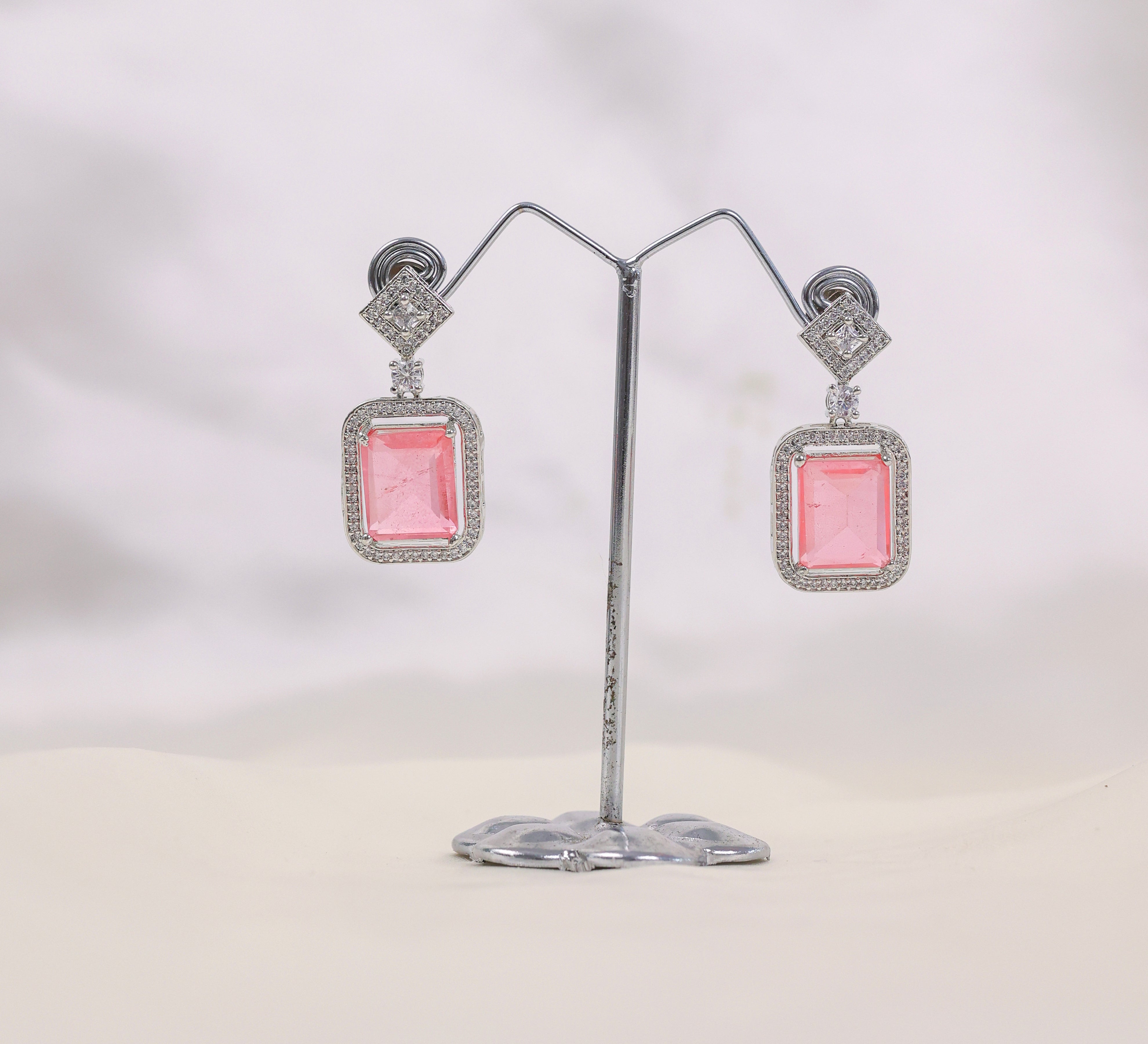 Earrings with Doublet Stones and Hydro Stones in White Rhodium - Adisha Jewels