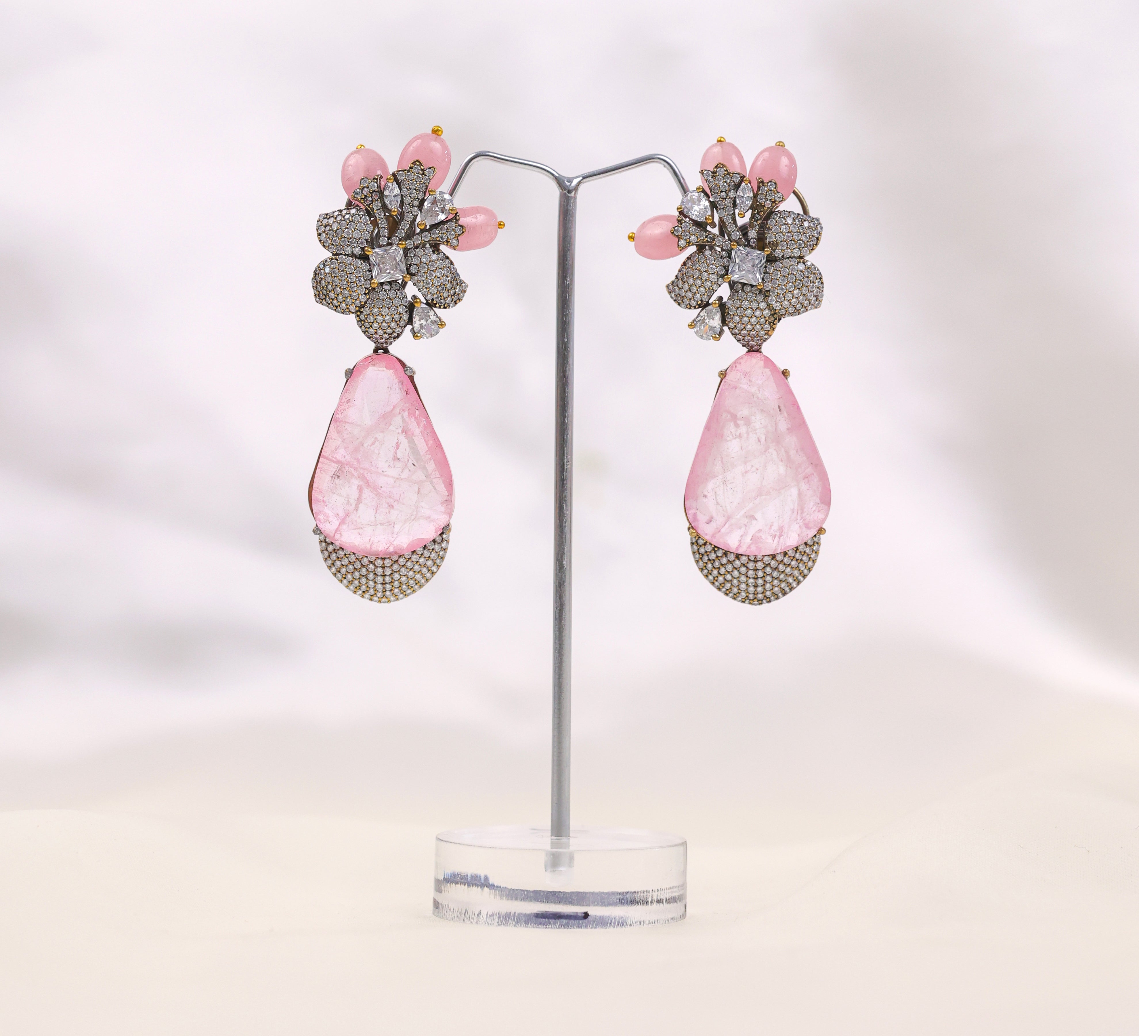 Victorian-Inspired Earrings with Doublet Stones and CZ Accents - Adisha Jewels