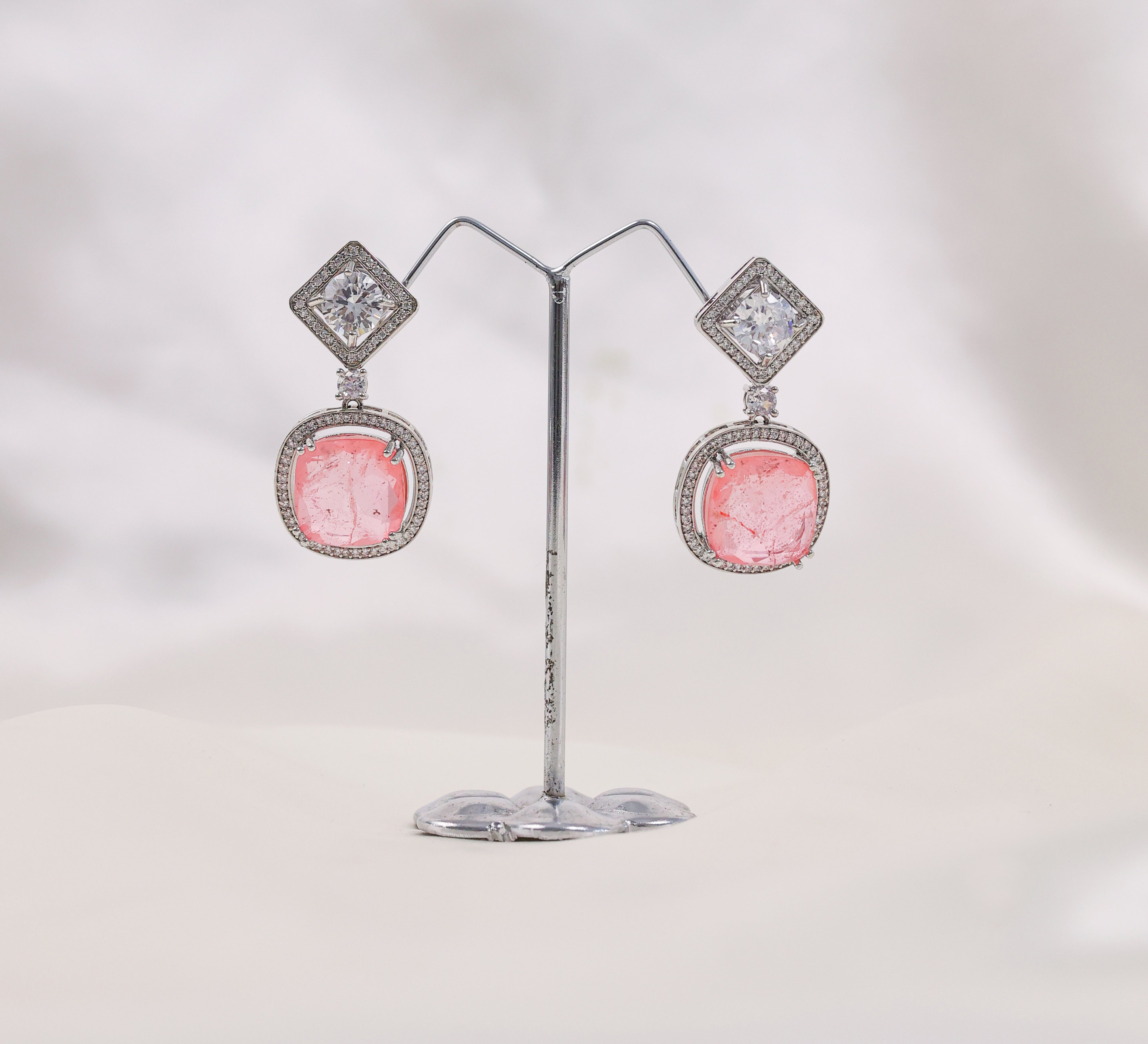 Earrings with Vibrant Doublet Stones and CZ Accents in White Rhodium - Adisha Jewels