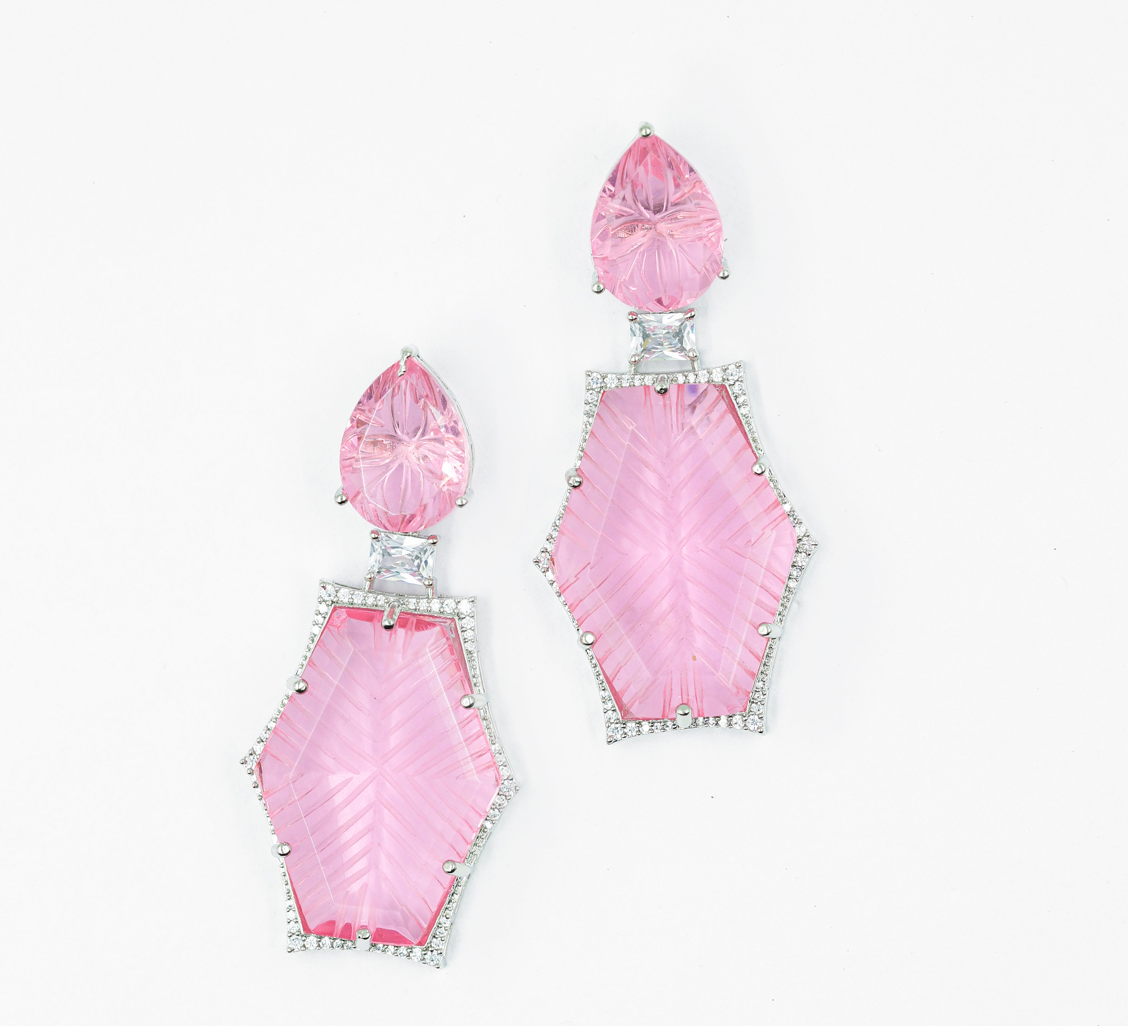 White-Plated Laser-Cut Earrings with Hydro Stones - Adisha Jewels