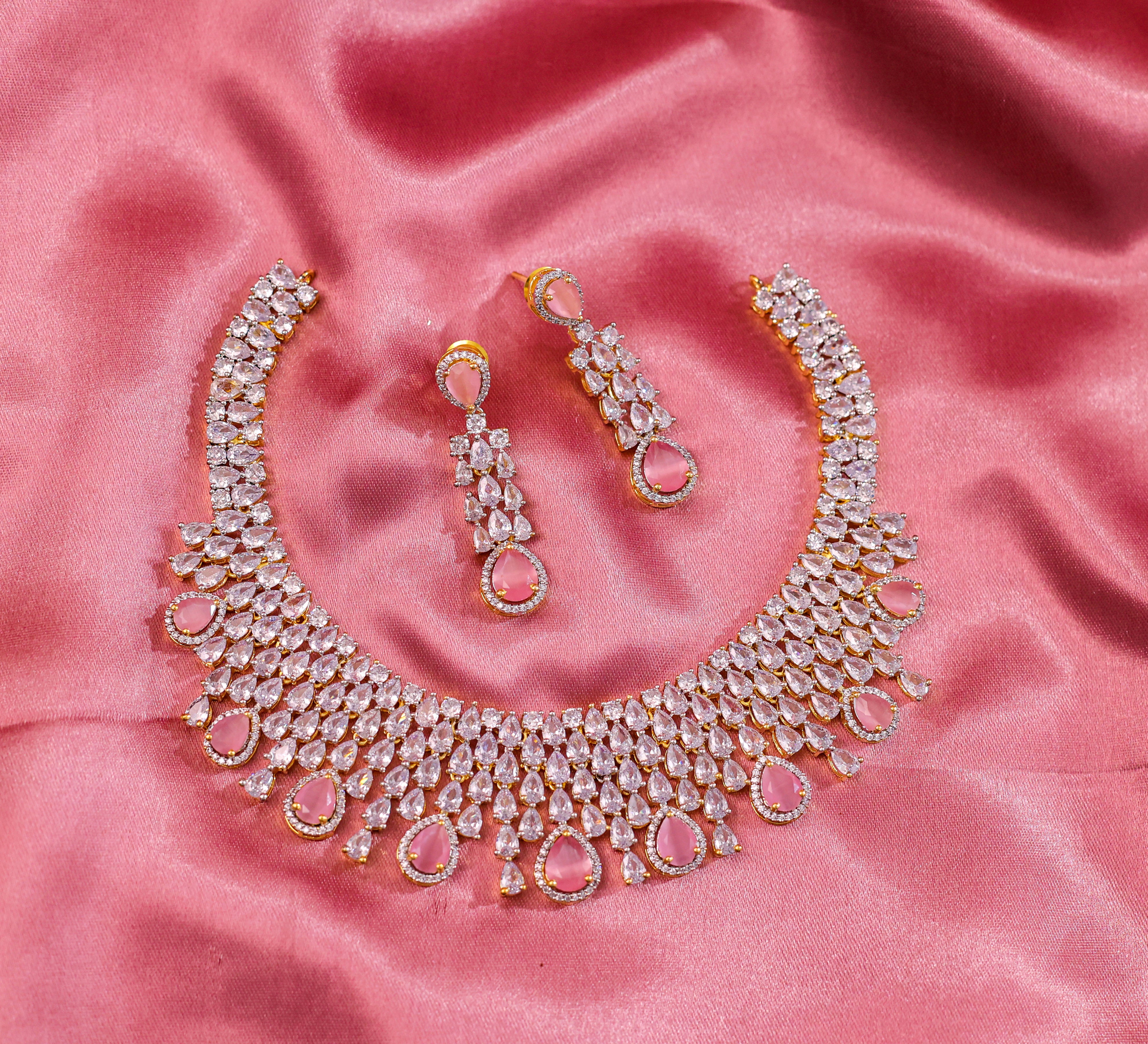 White Rhodium-Plated Necklace Set - Adisha Jewels