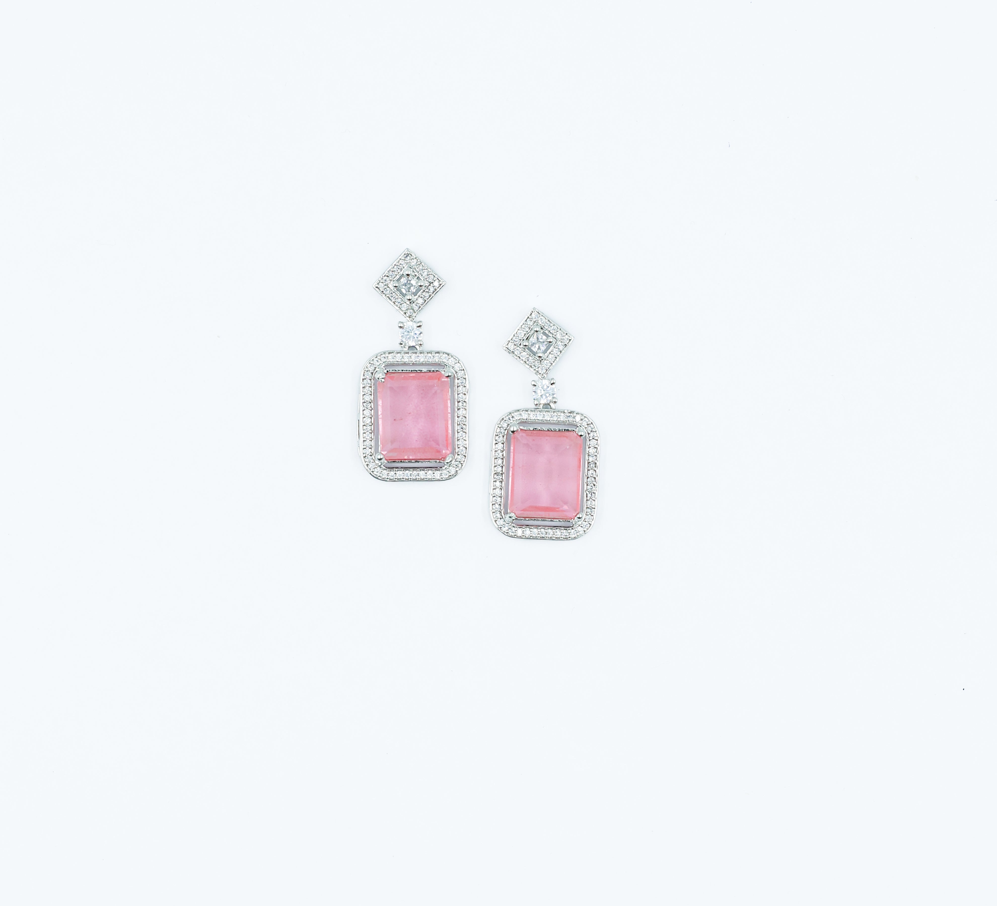 Earrings with Doublet Stones and Hydro Stones in White Rhodium - Adisha Jewels