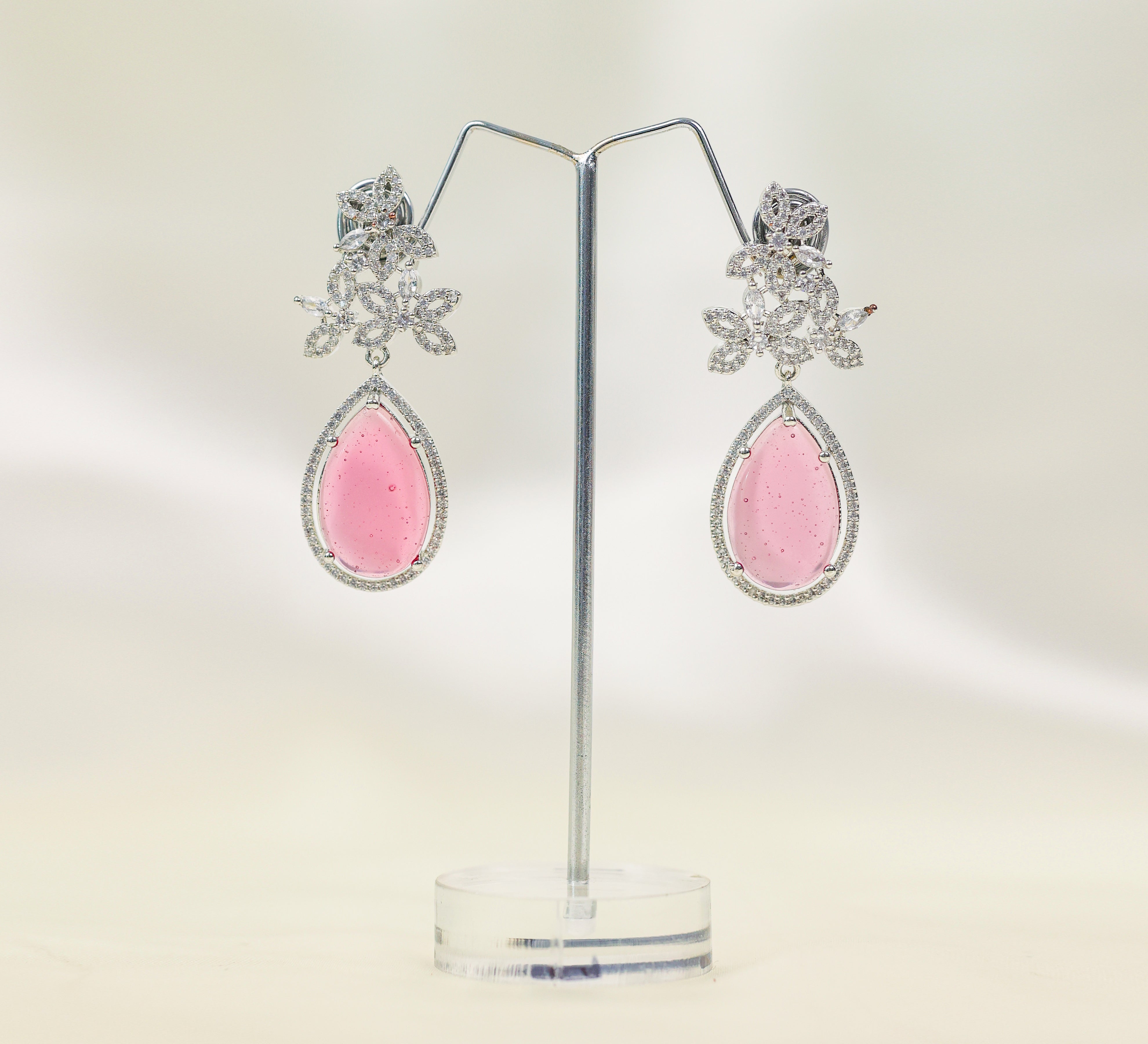 Hydro Stones Earrings with White Rhodium Plating - Adisha Jewels