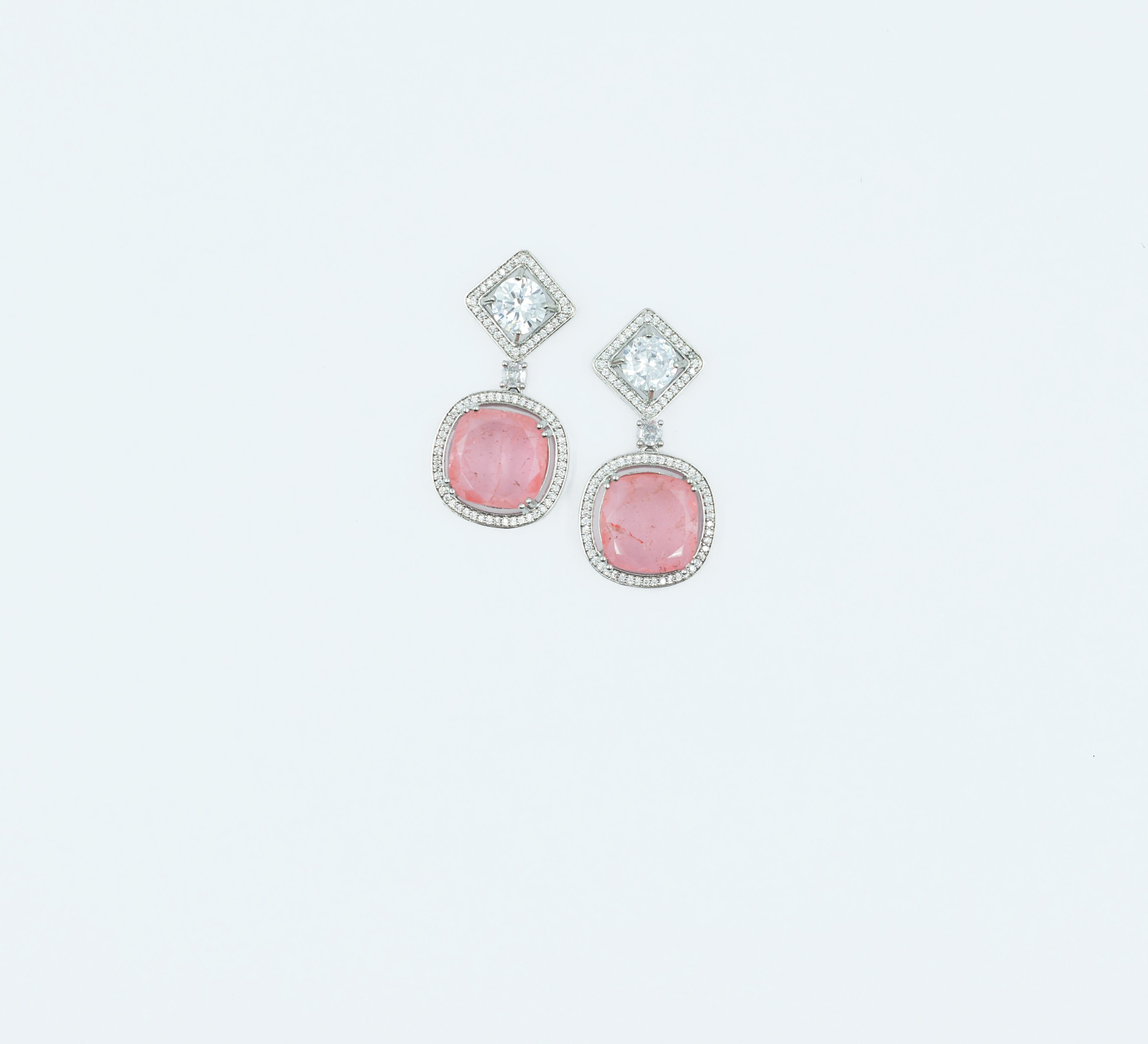 Earrings with Vibrant Doublet Stones and CZ Accents in White Rhodium - Adisha Jewels