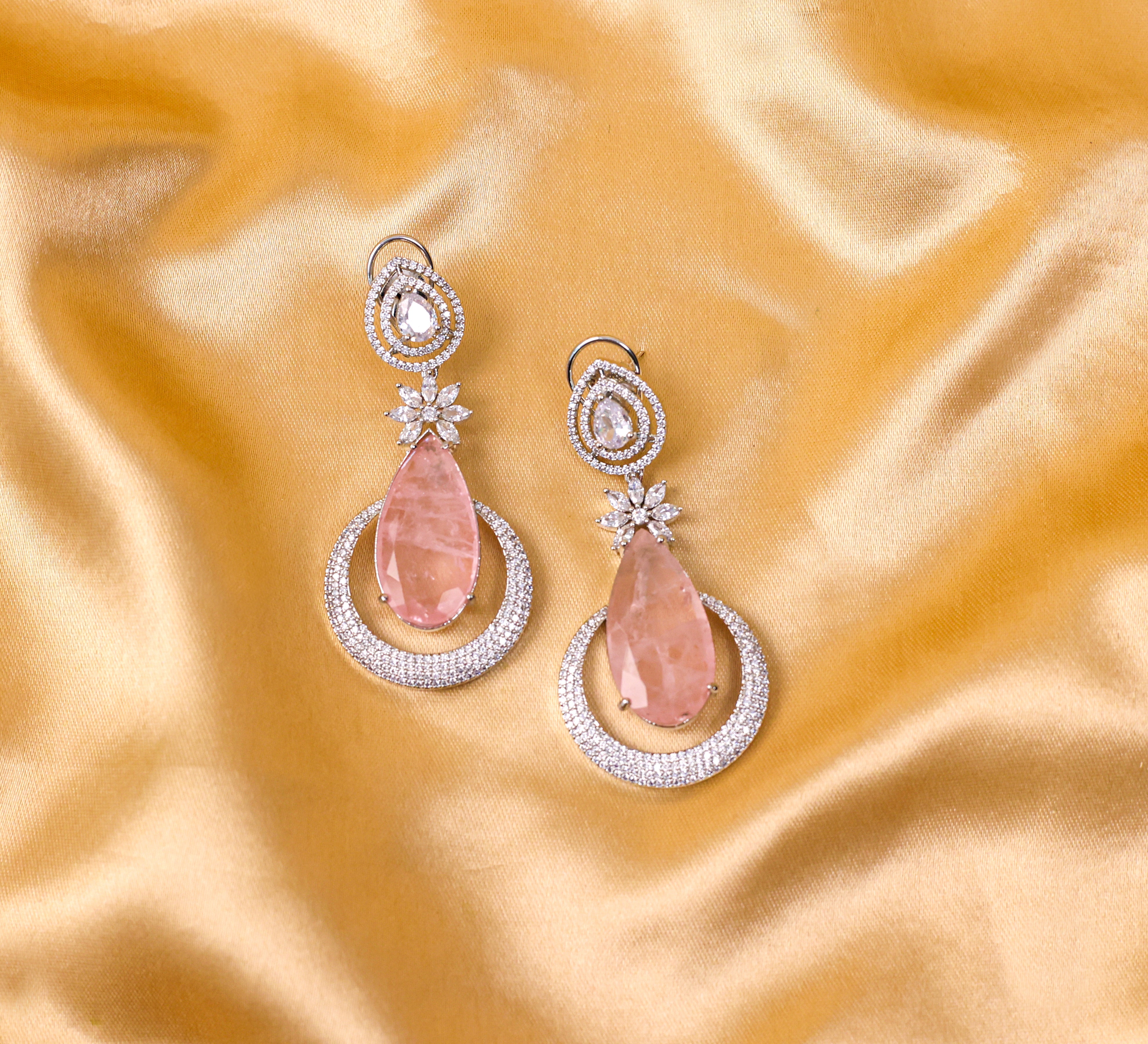 Earrings with Doublet Stones and CZ Accents in White Rhodium - Adisha Jewels