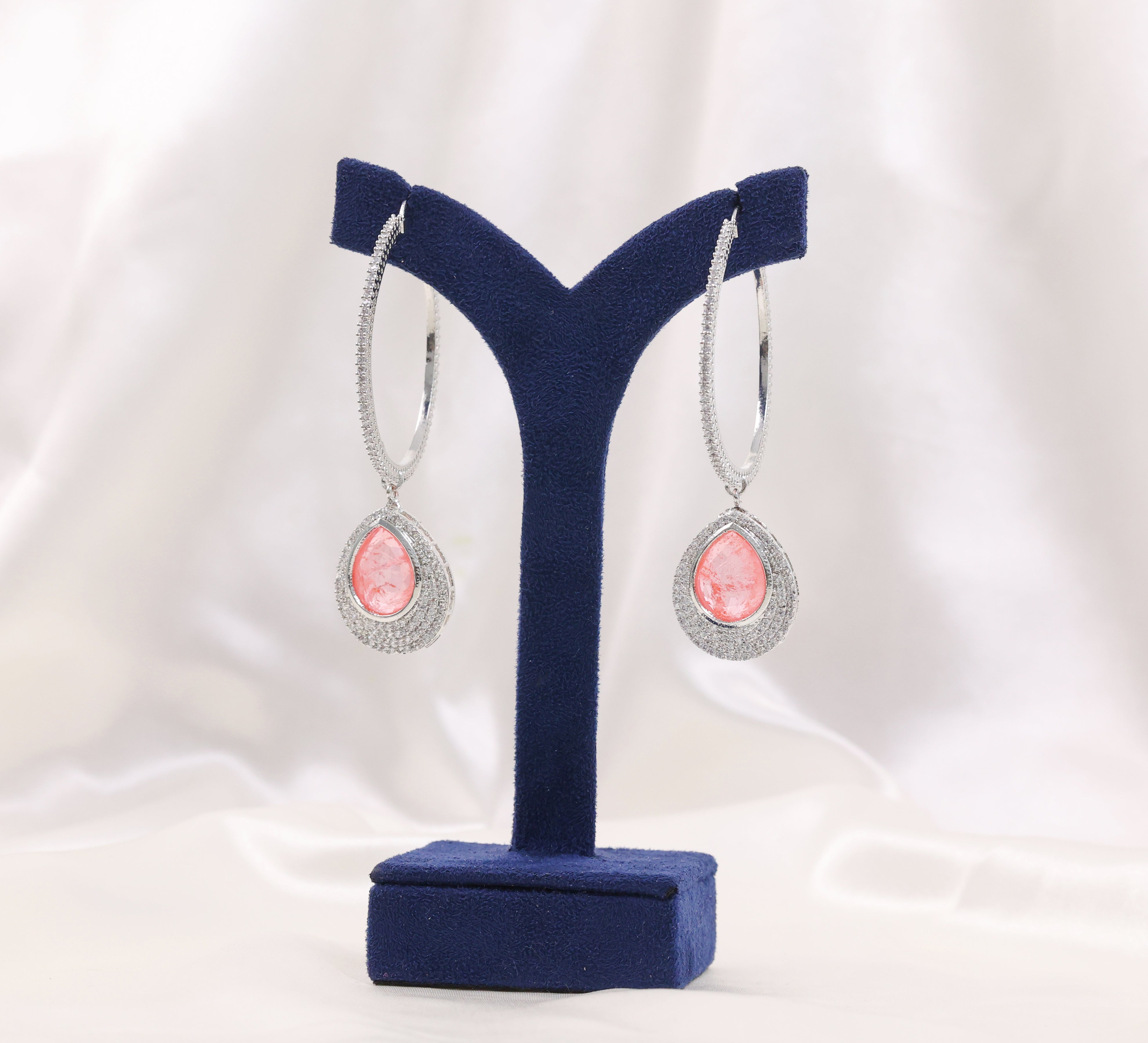 Bali-Style Earrings with Doublet Stones and CZ Accents in White Rhodium - Adisha Jewels