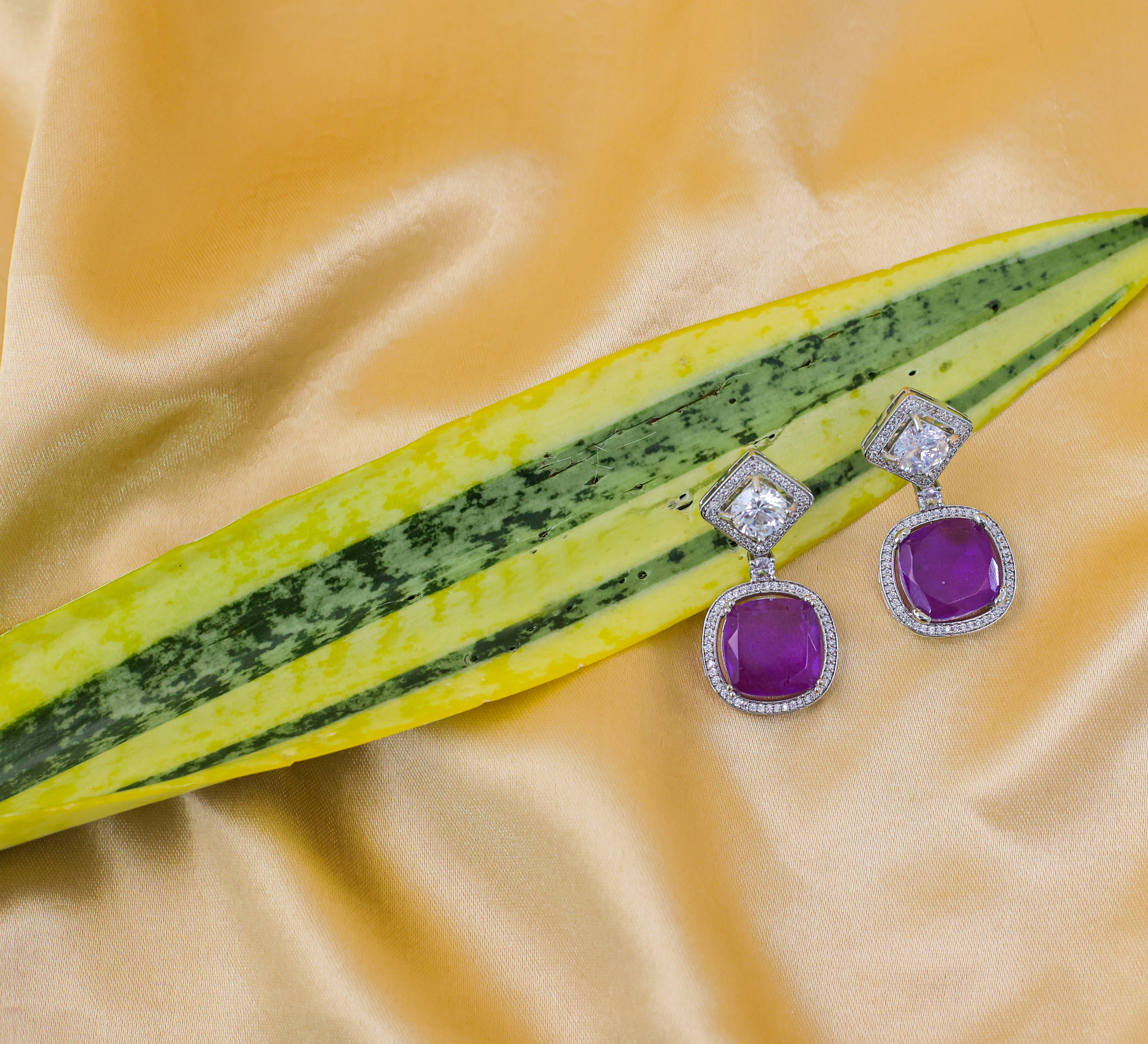 Earrings with Vibrant Doublet Stones and CZ Accents in White Rhodium - Adisha Jewels