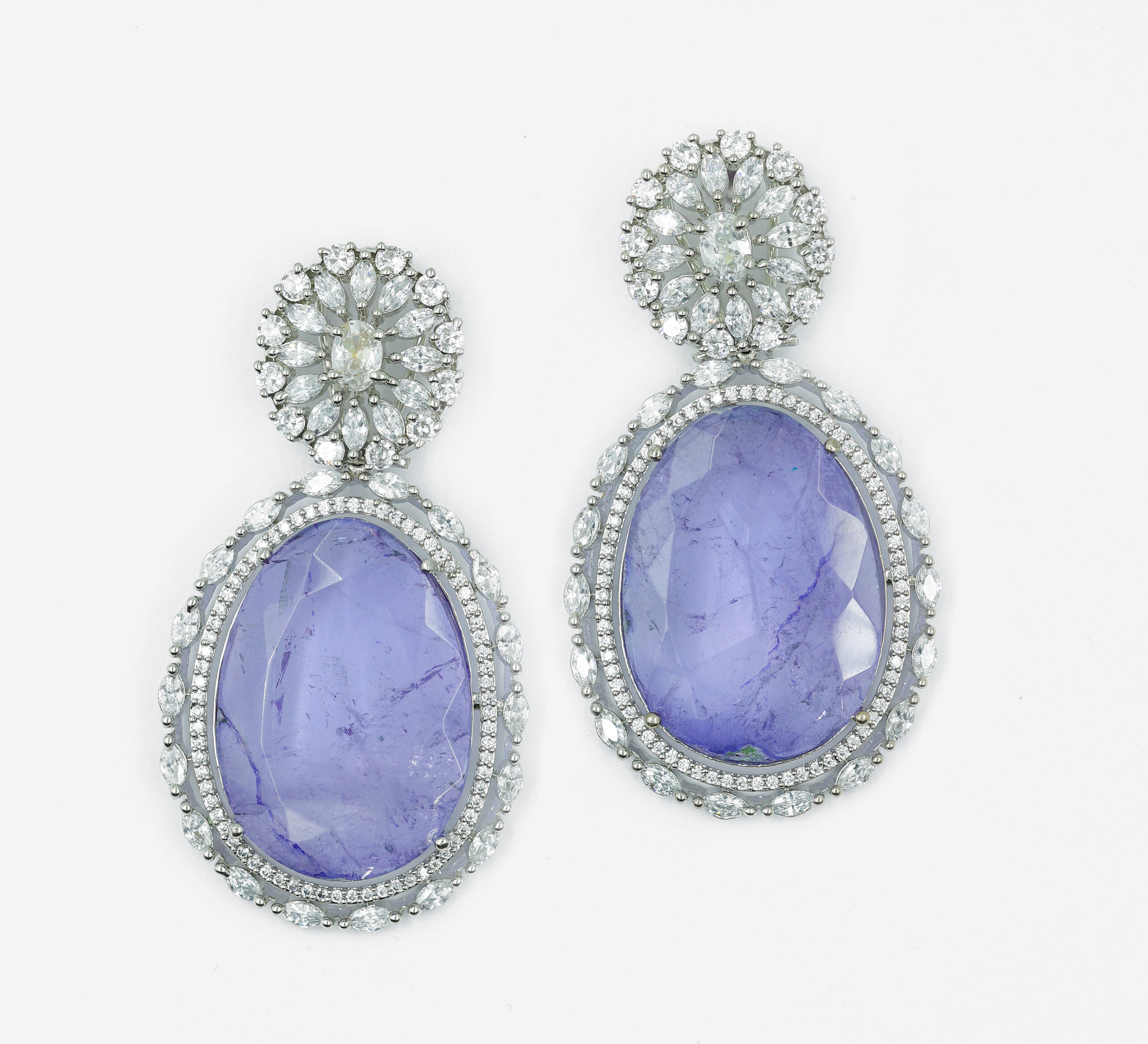 White-Plated Earrings with Doublet Stones - Adisha Jewels