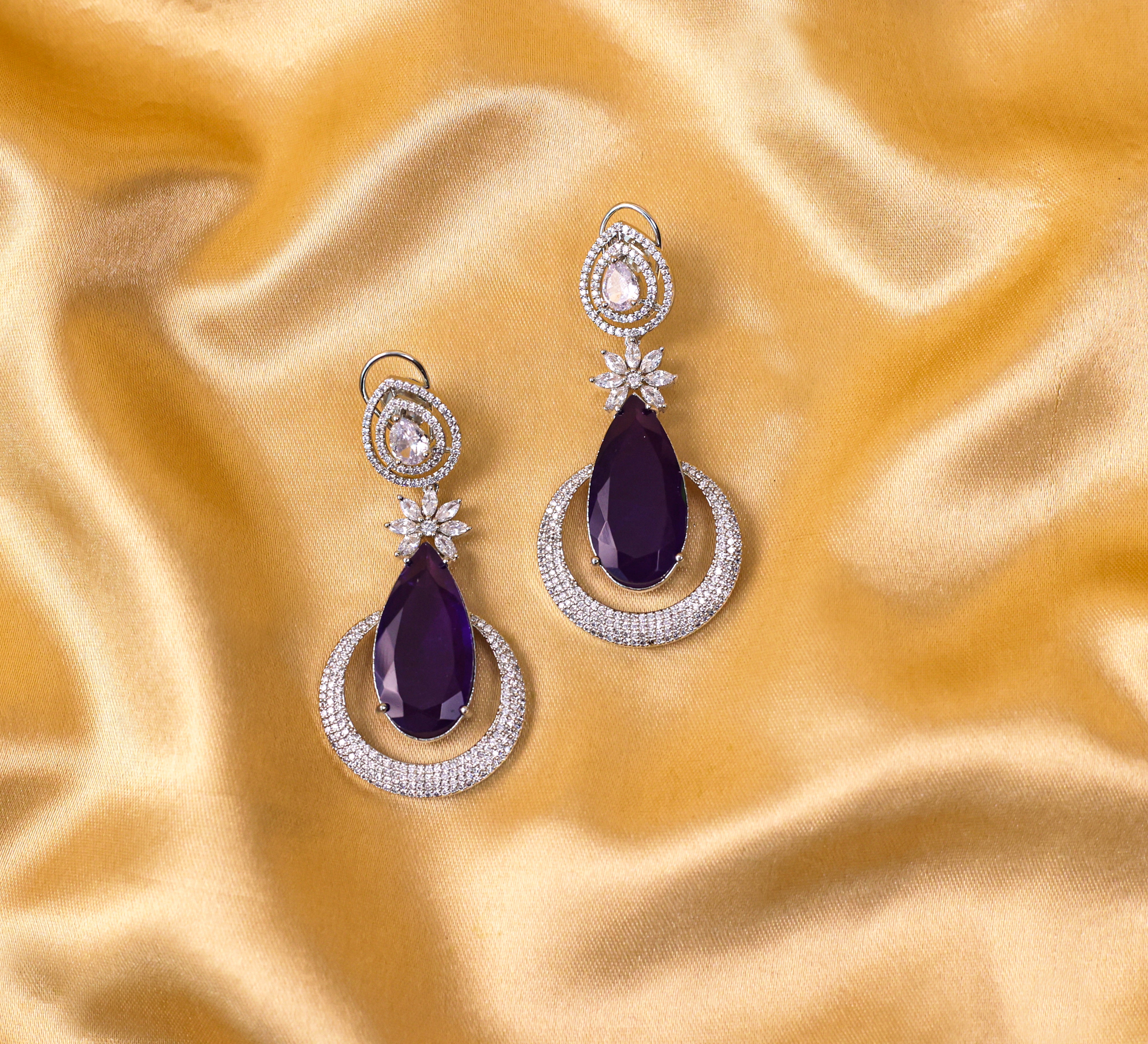 Earrings with Doublet Stones and CZ Accents in White Rhodium - Adisha Jewels