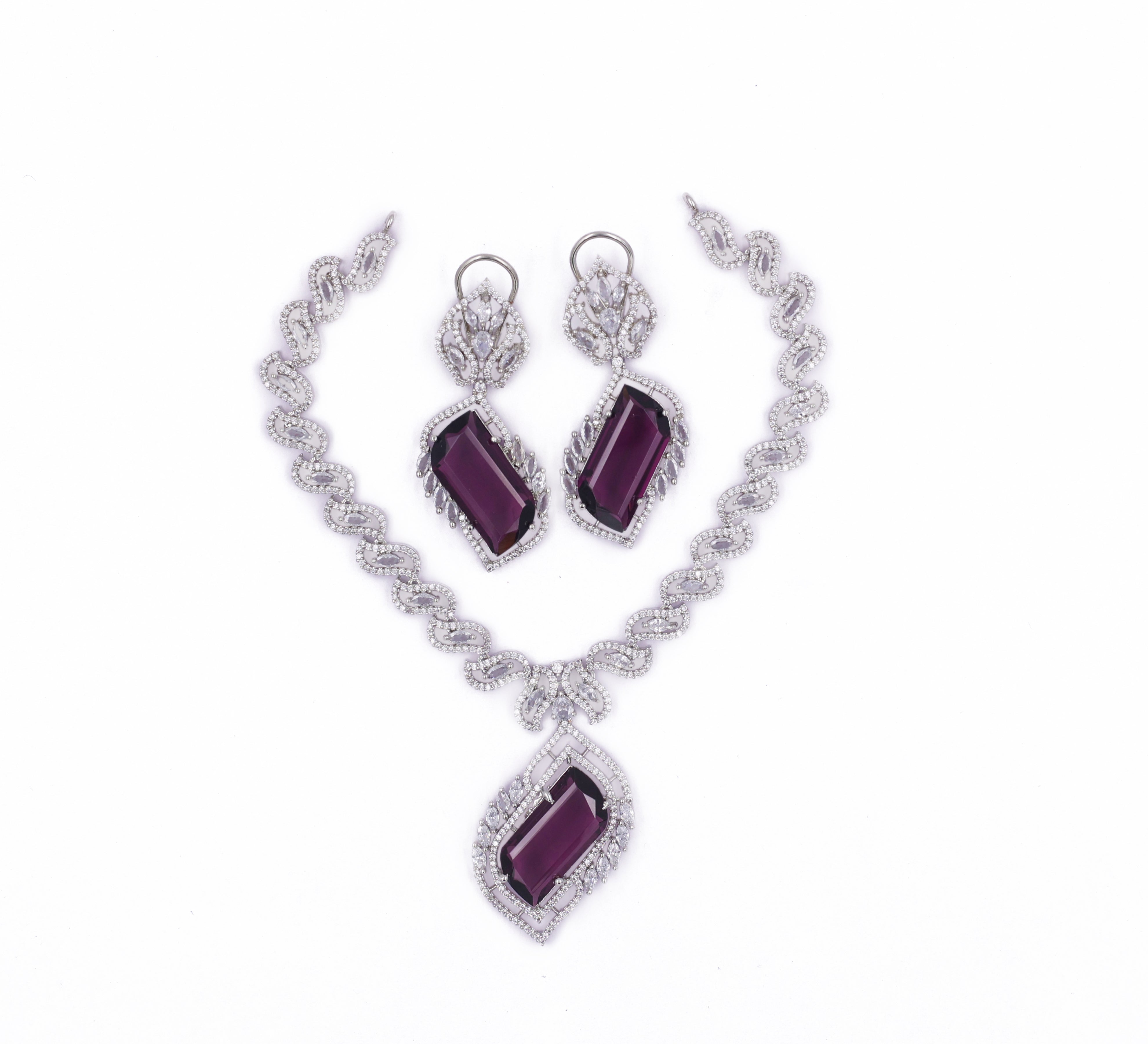 White Rhodium-Plated Necklace Set - Adisha Jewels