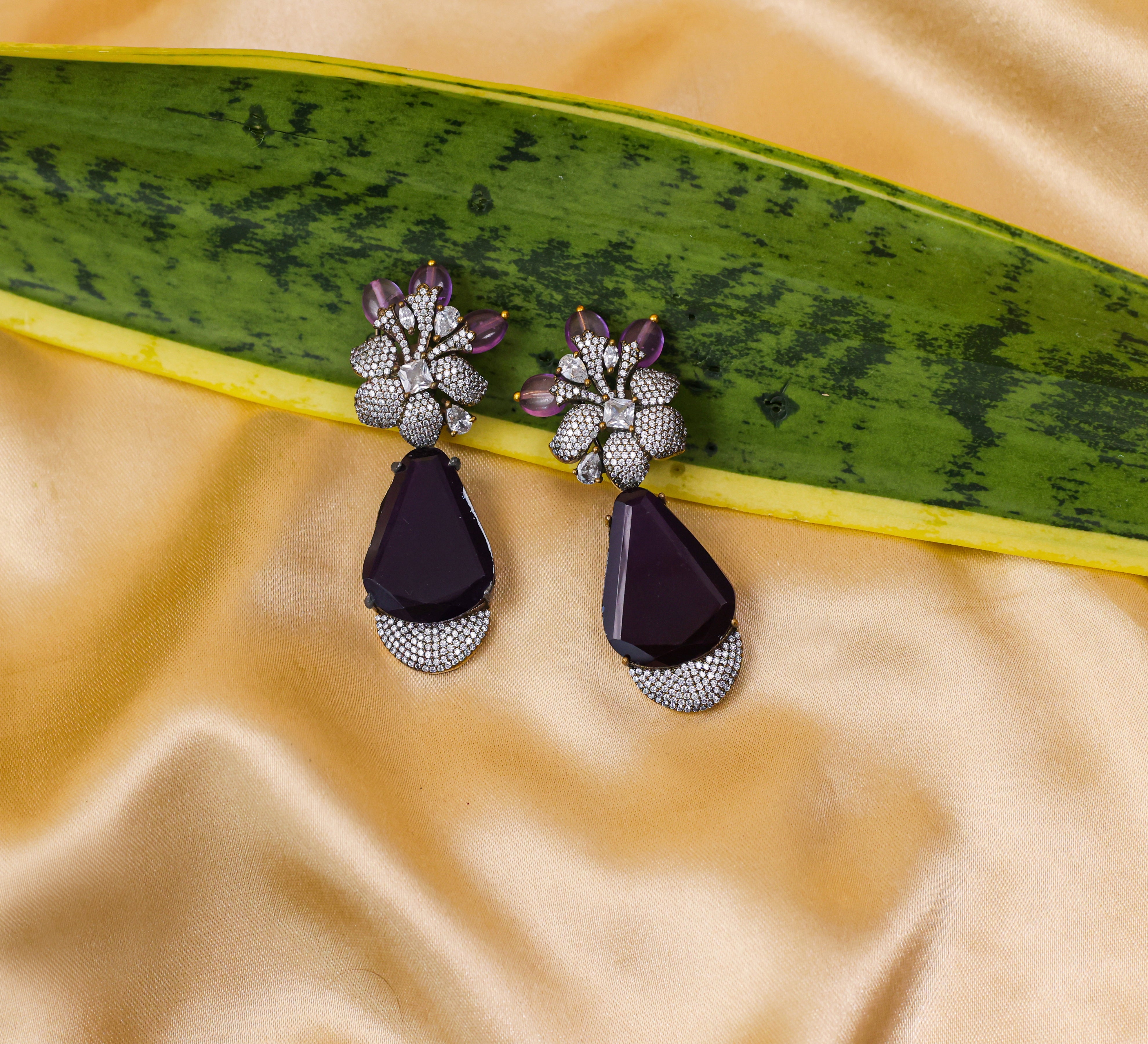 Victorian-Inspired Earrings with Doublet Stones and CZ Accents - Adisha Jewels