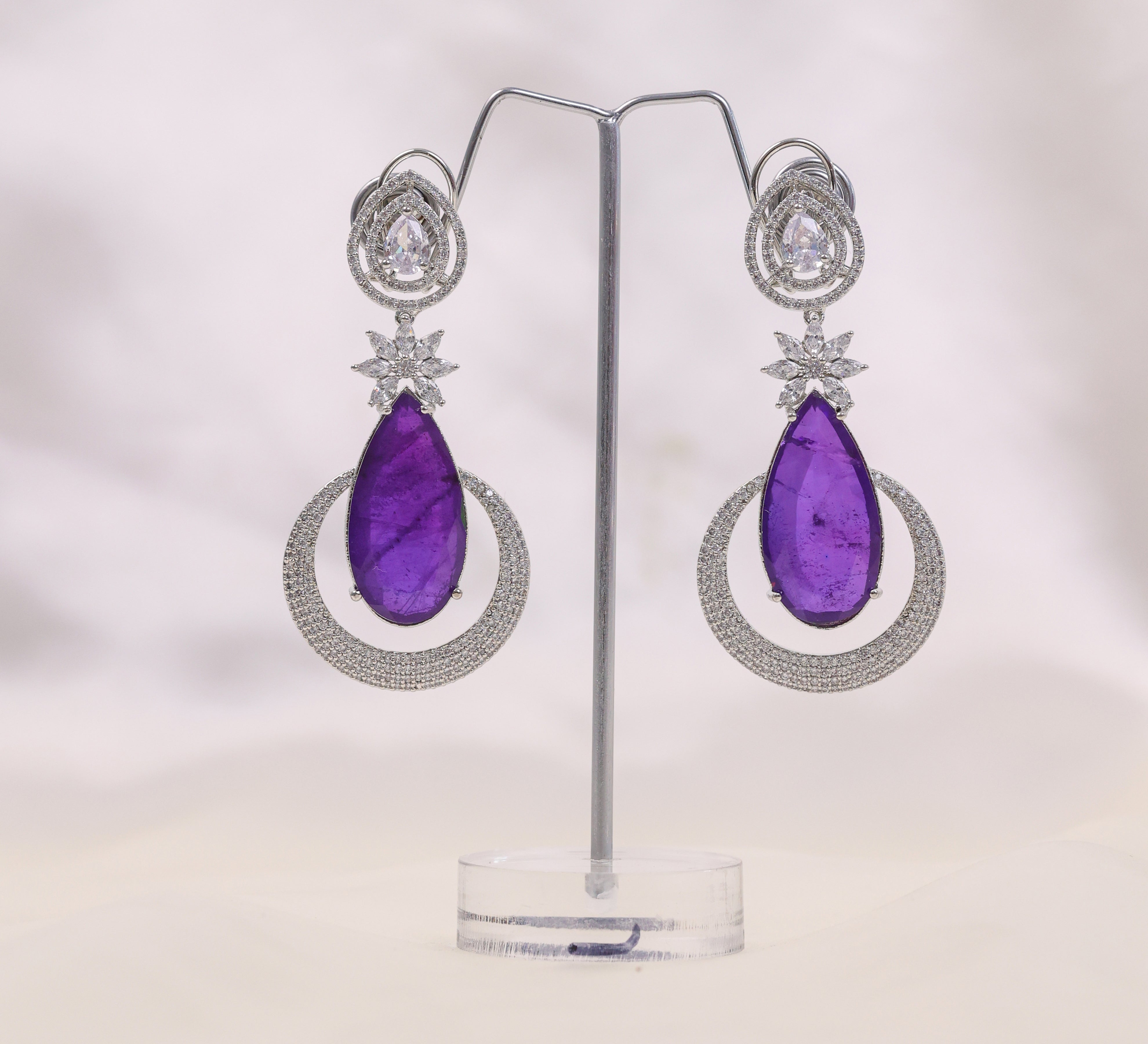 Earrings with Doublet Stones and CZ Accents in White Rhodium - Adisha Jewels