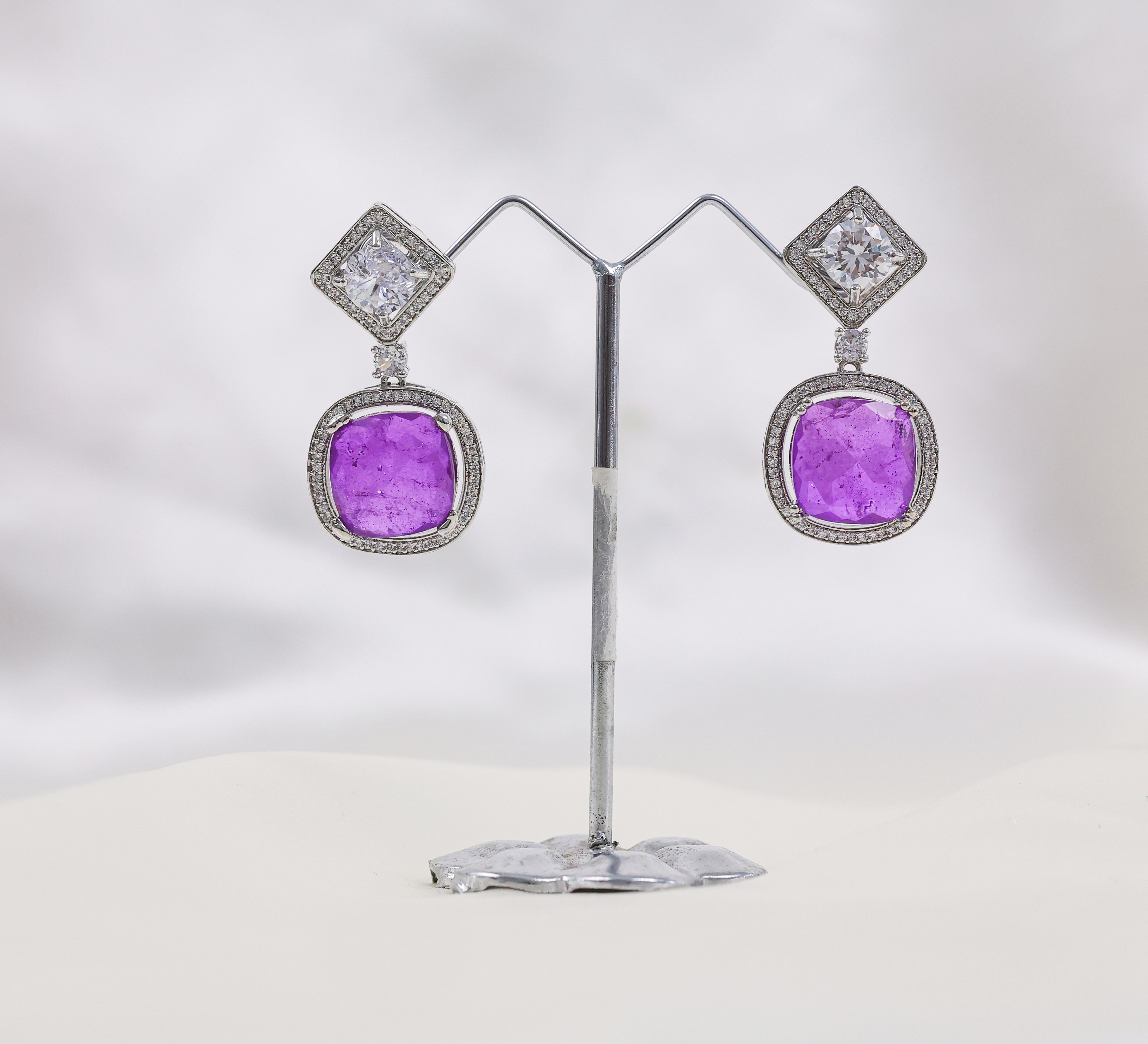 Earrings with Vibrant Doublet Stones and CZ Accents in White Rhodium - Adisha Jewels