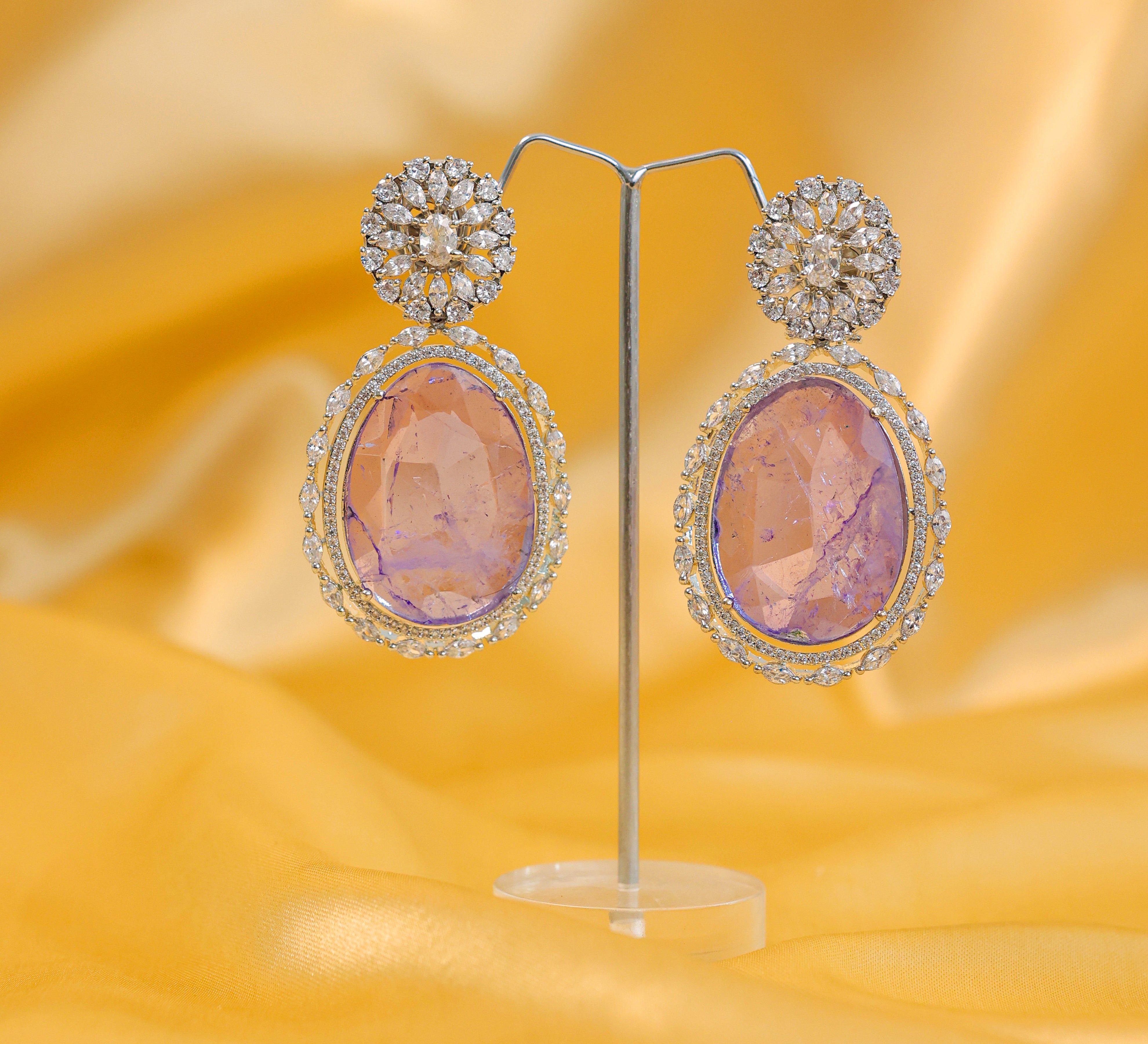 White-Plated Earrings with Doublet Stones - Adisha Jewels