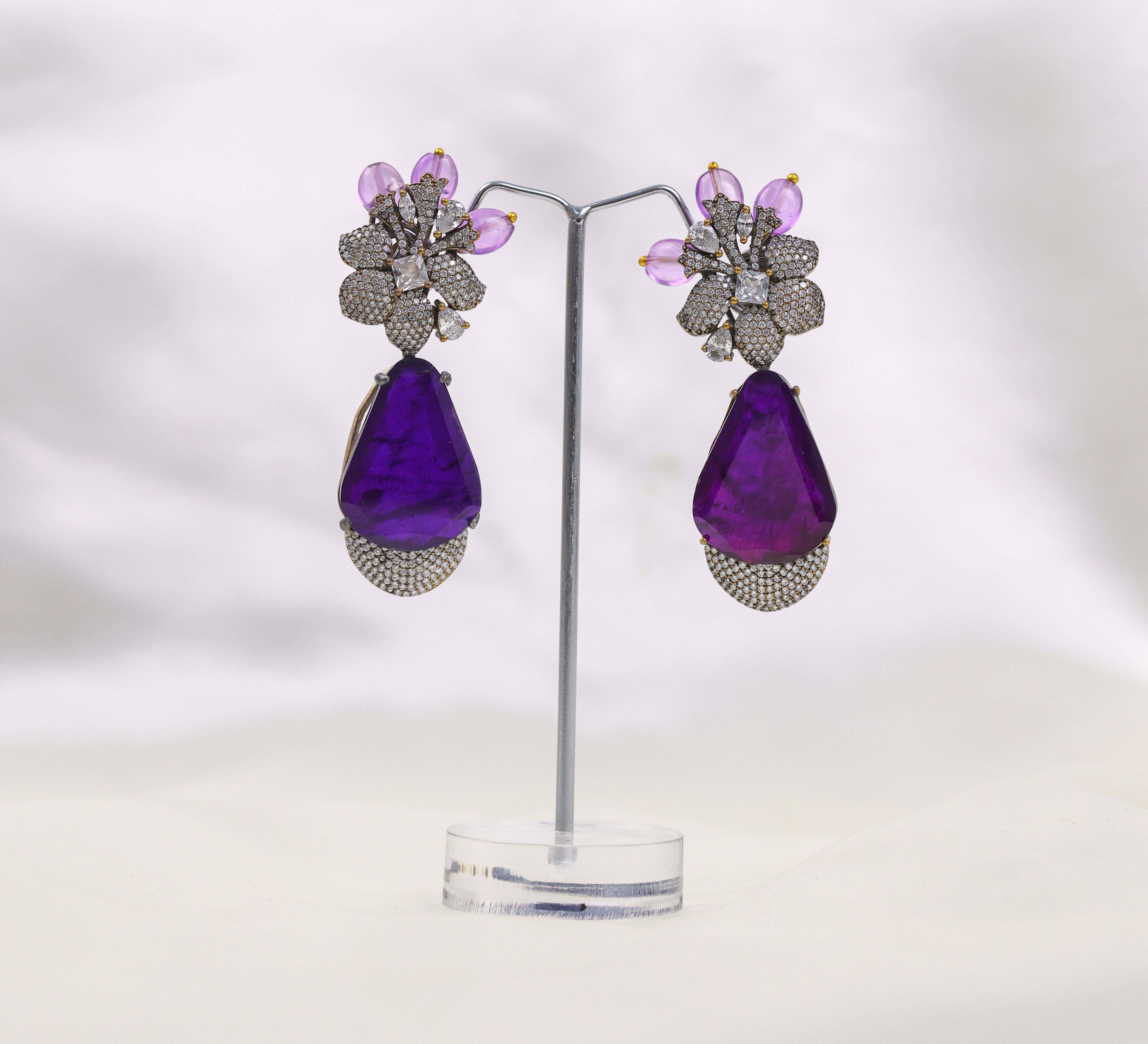 Victorian-Inspired Earrings with Doublet Stones and CZ Accents - Adisha Jewels