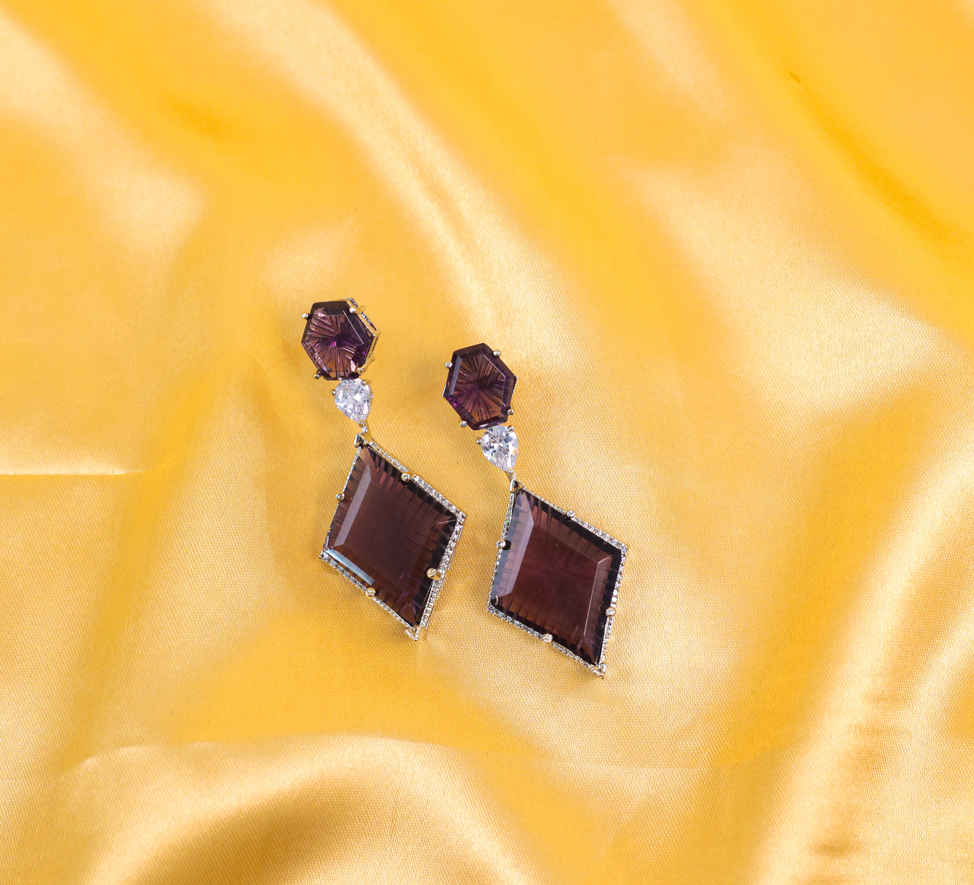 White-Plated Laser-Cut Hydrostone Earrings - Adisha Jewels