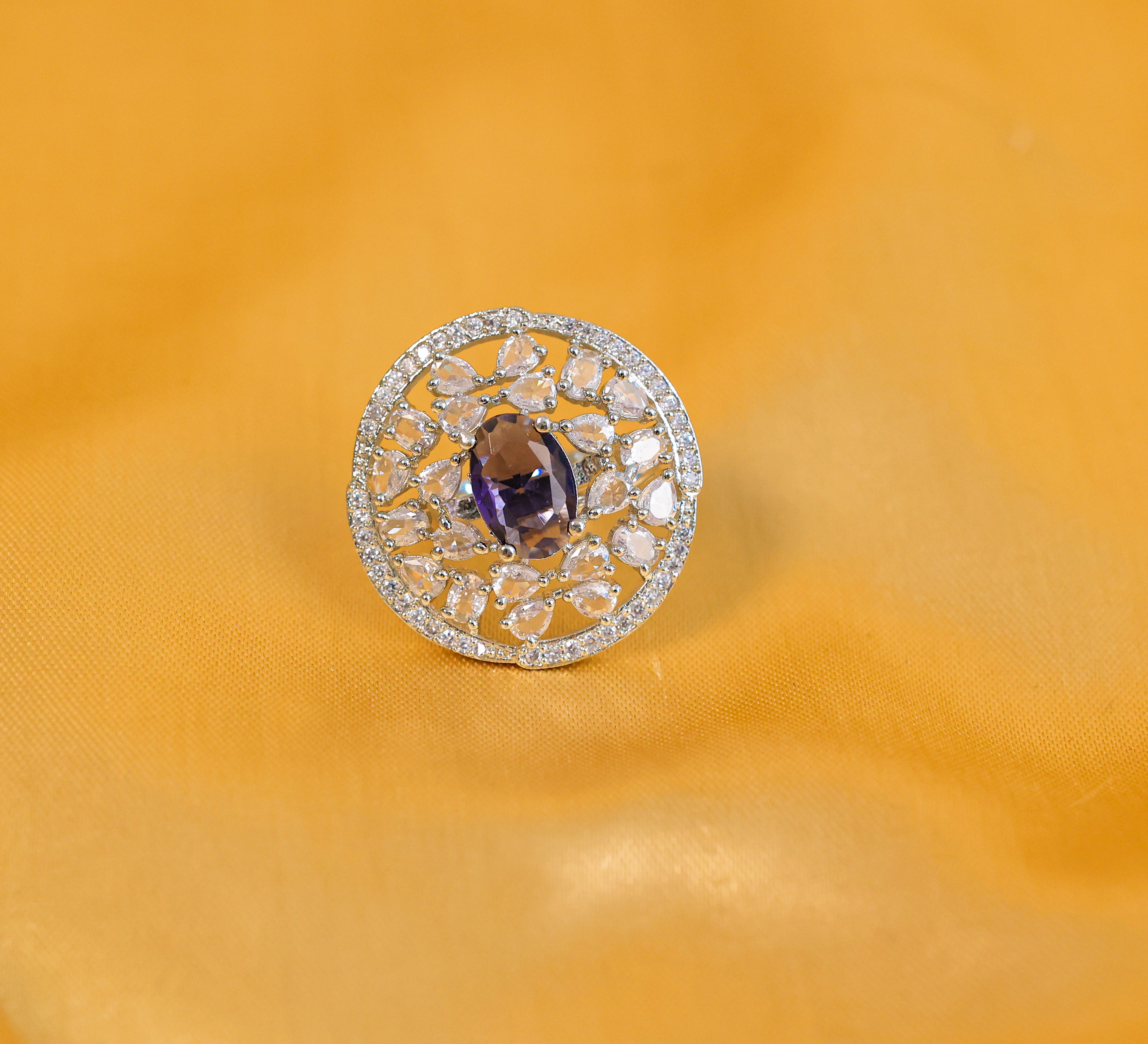 Silver-Plated Rings with American Diamonds and CZ Stones - Adisha Jewels