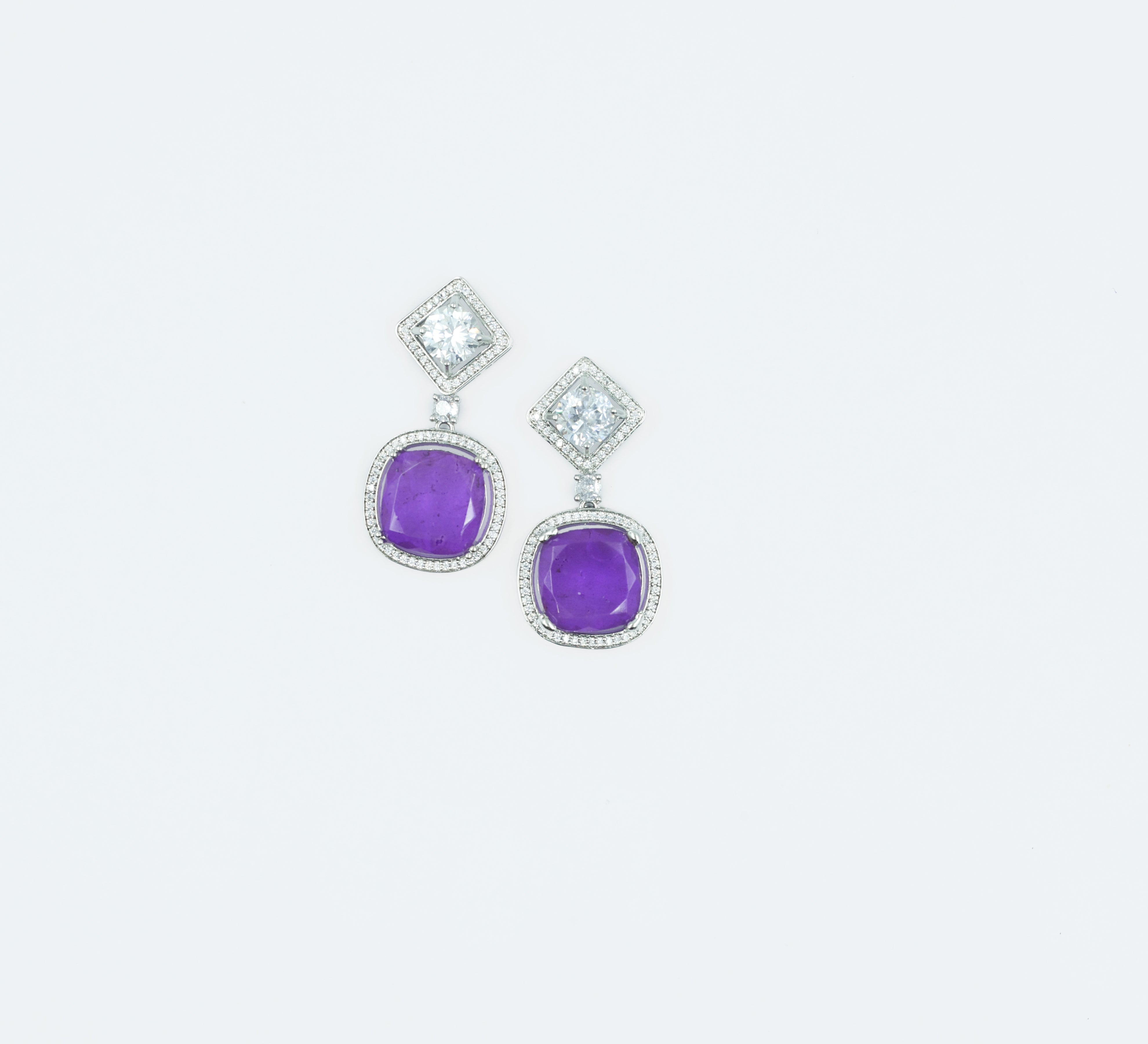 Earrings with Vibrant Doublet Stones and CZ Accents in White Rhodium - Adisha Jewels