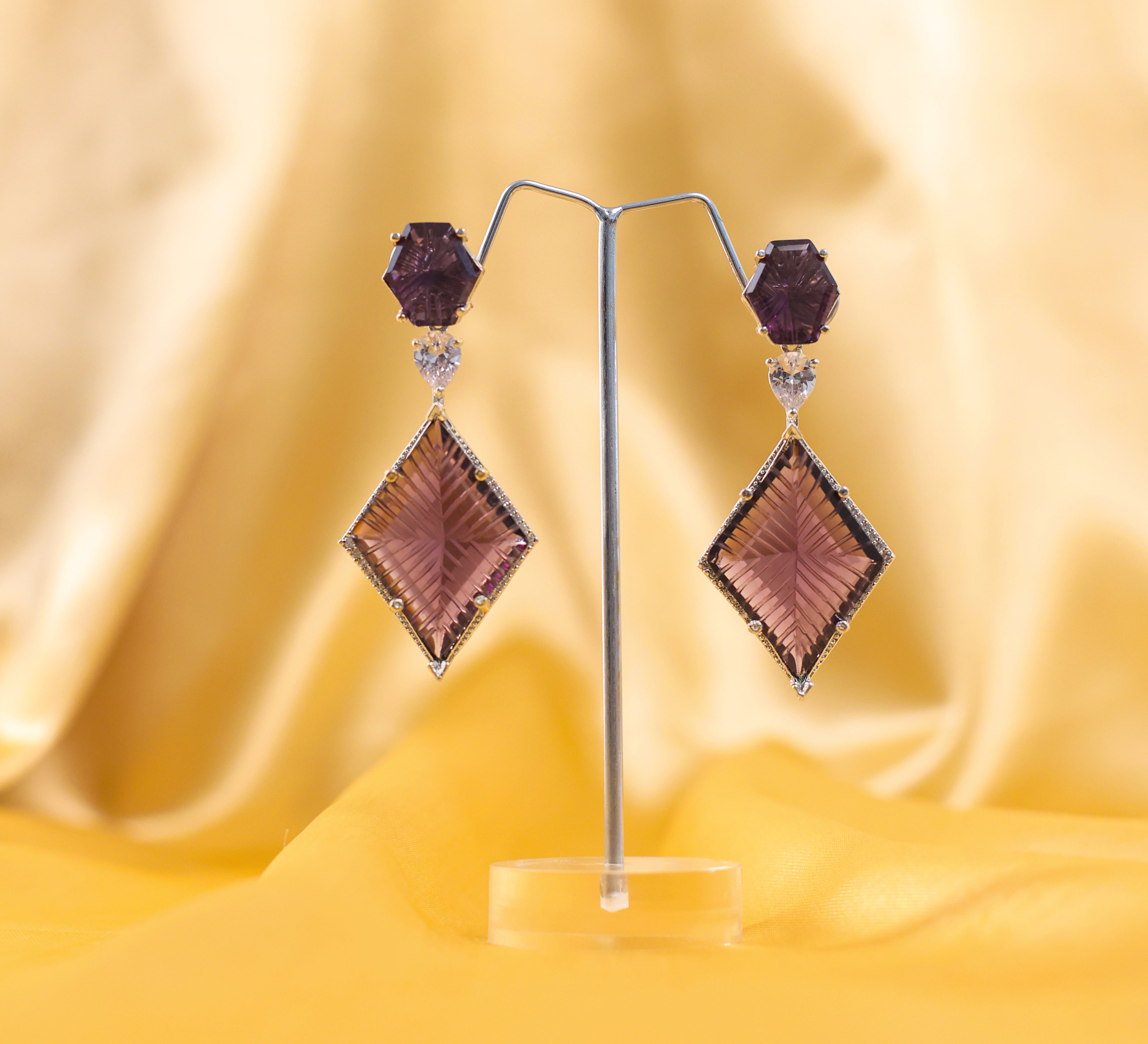 White-Plated Laser-Cut Hydrostone Earrings - Adisha Jewels