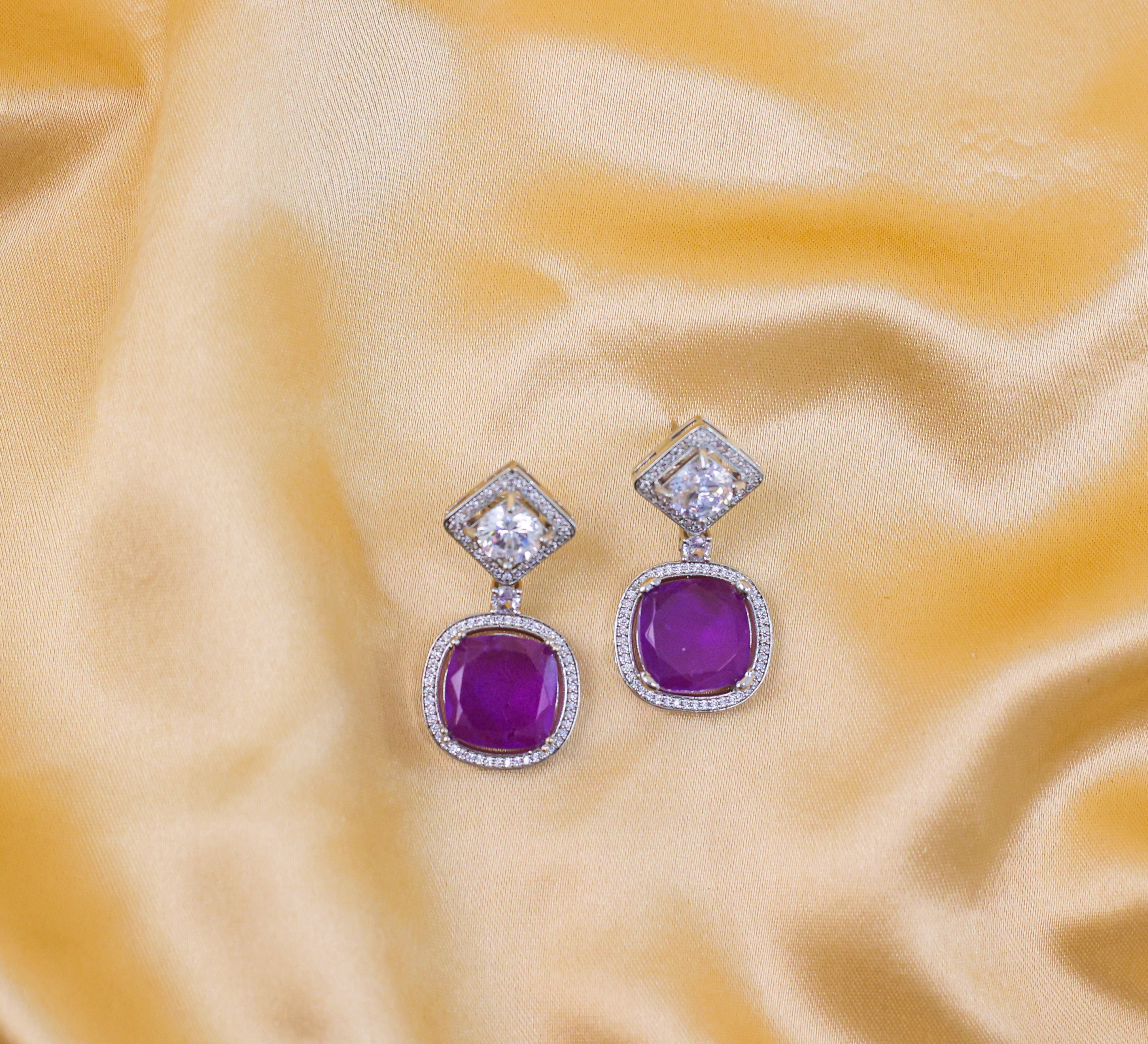 Earrings with Vibrant Doublet Stones and CZ Accents in White Rhodium - Adisha Jewels