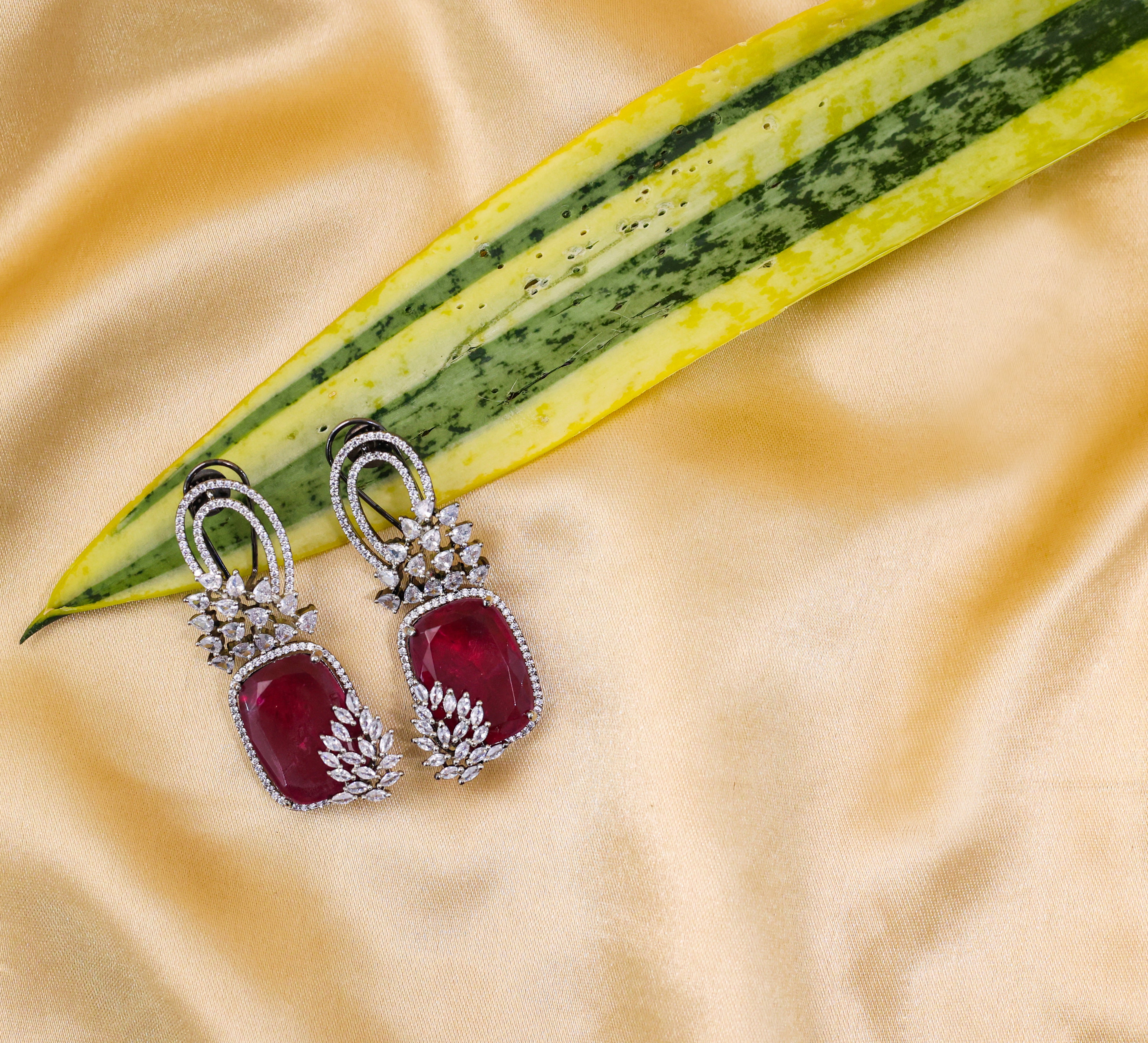 Earrings with Doublet Stones and Hydro Stones in White Rhodium - Adisha Jewels