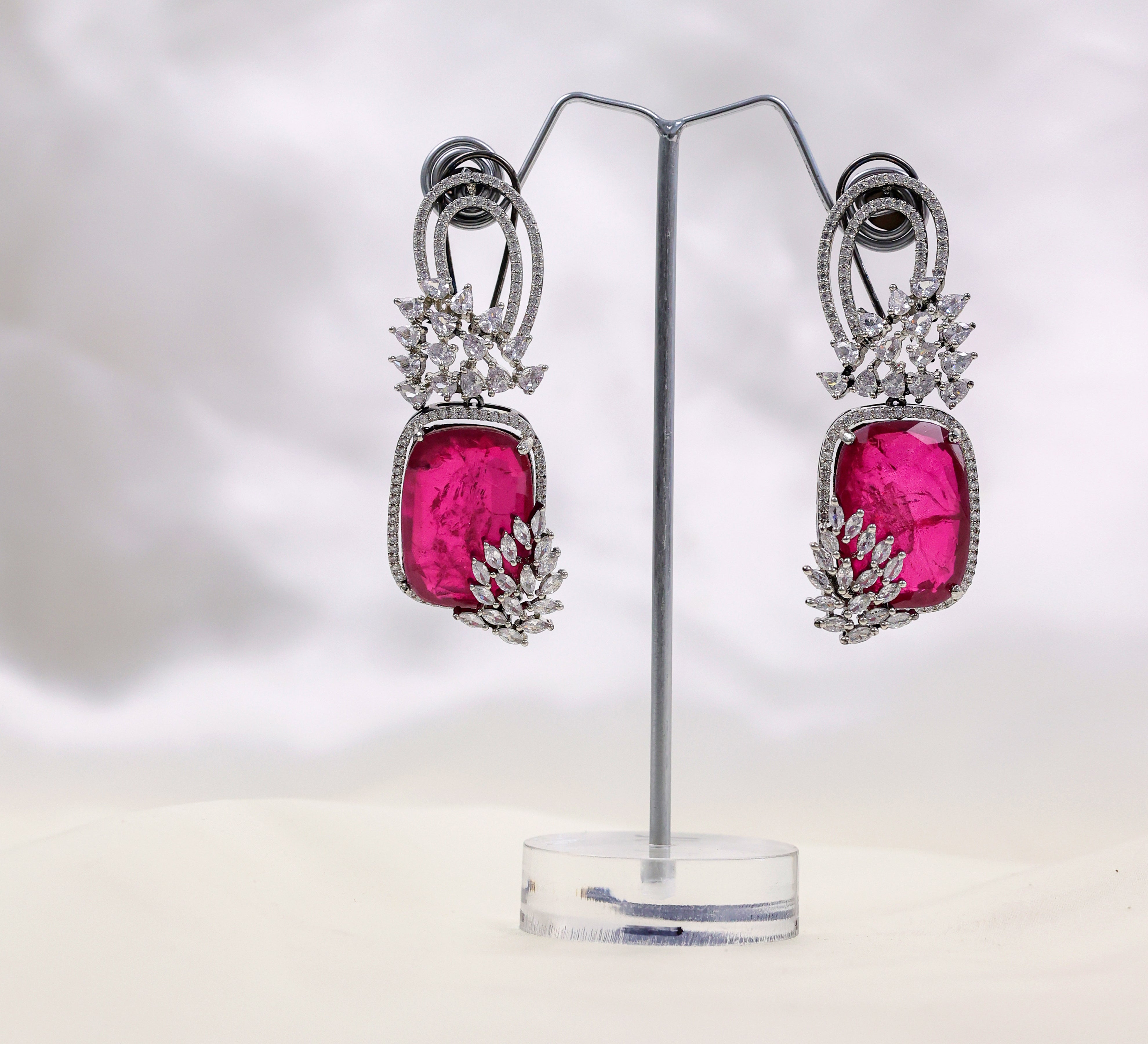 Earrings with Doublet Stones and Hydro Stones in White Rhodium - Adisha Jewels