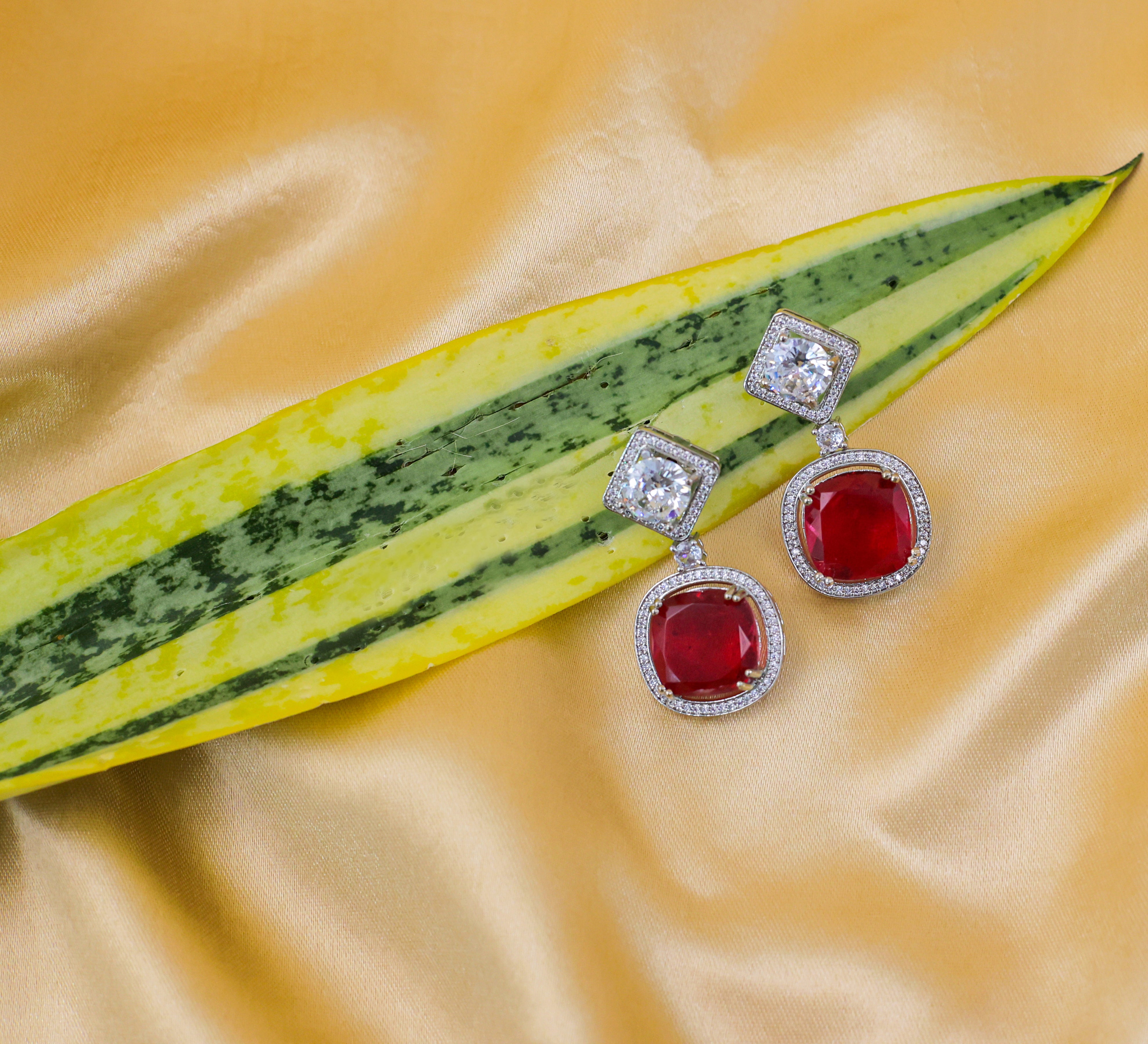 Earrings with Vibrant Doublet Stones and CZ Accents in White Rhodium - Adisha Jewels