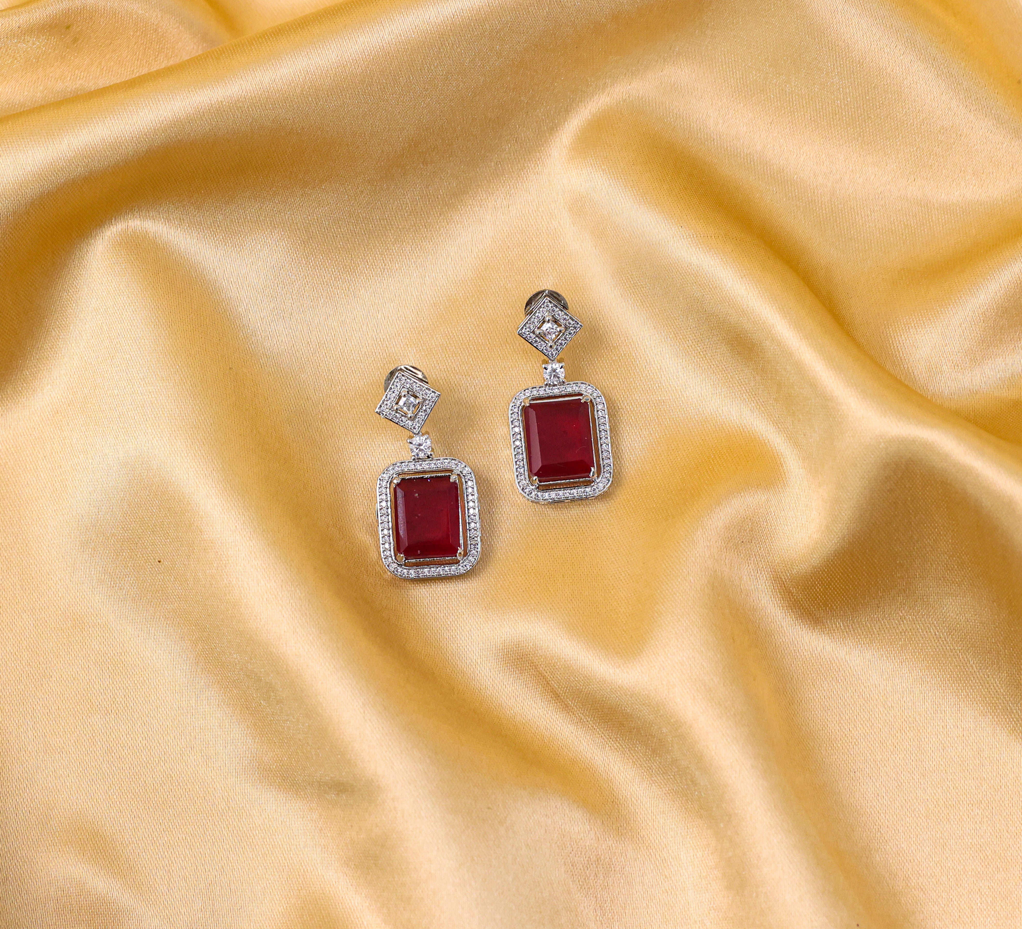 Earrings with Doublet Stones and Hydro Stones in White Rhodium - Adisha Jewels