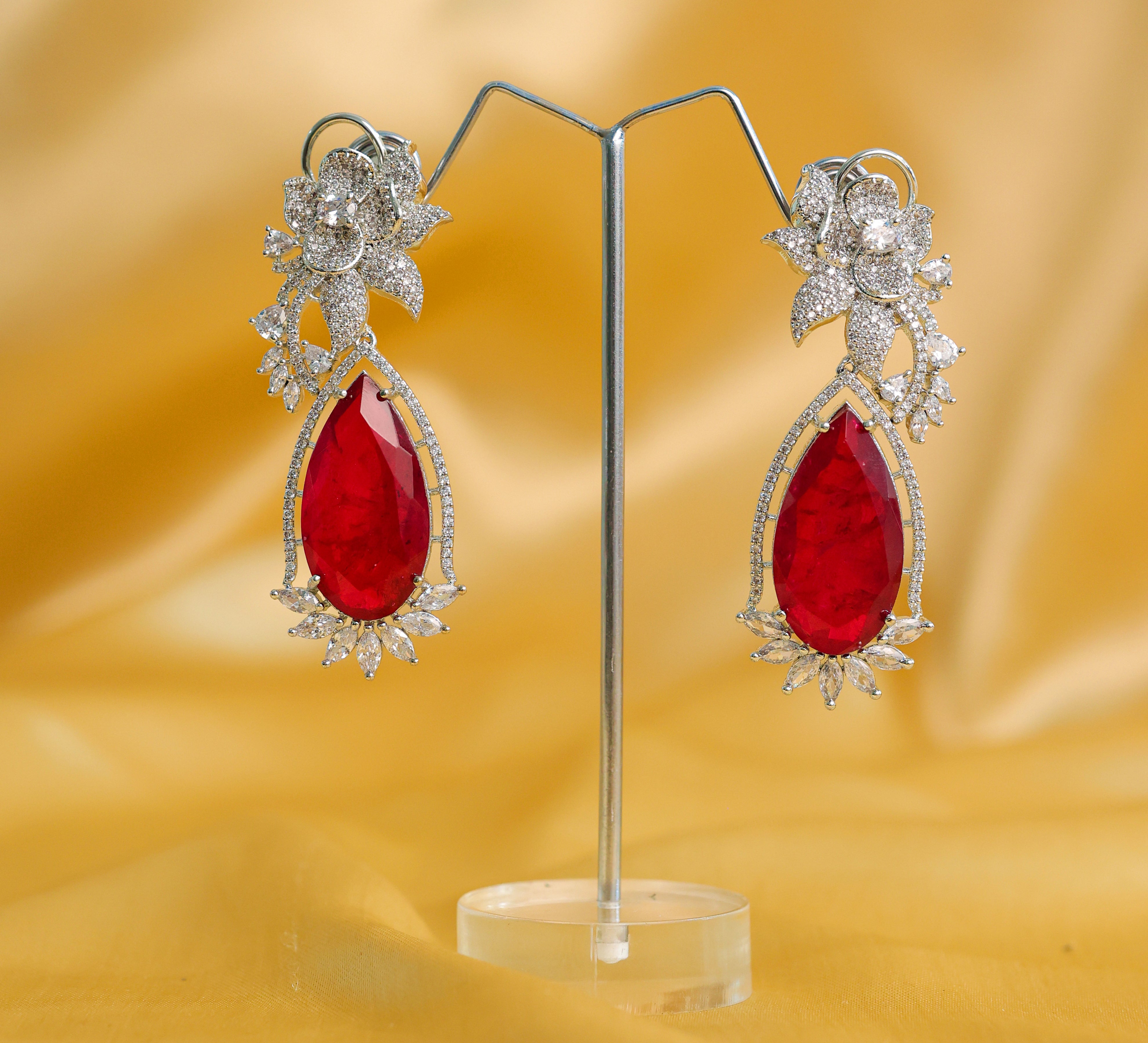 White-Plated Earrings with Doublet Stones - Adisha Jewels