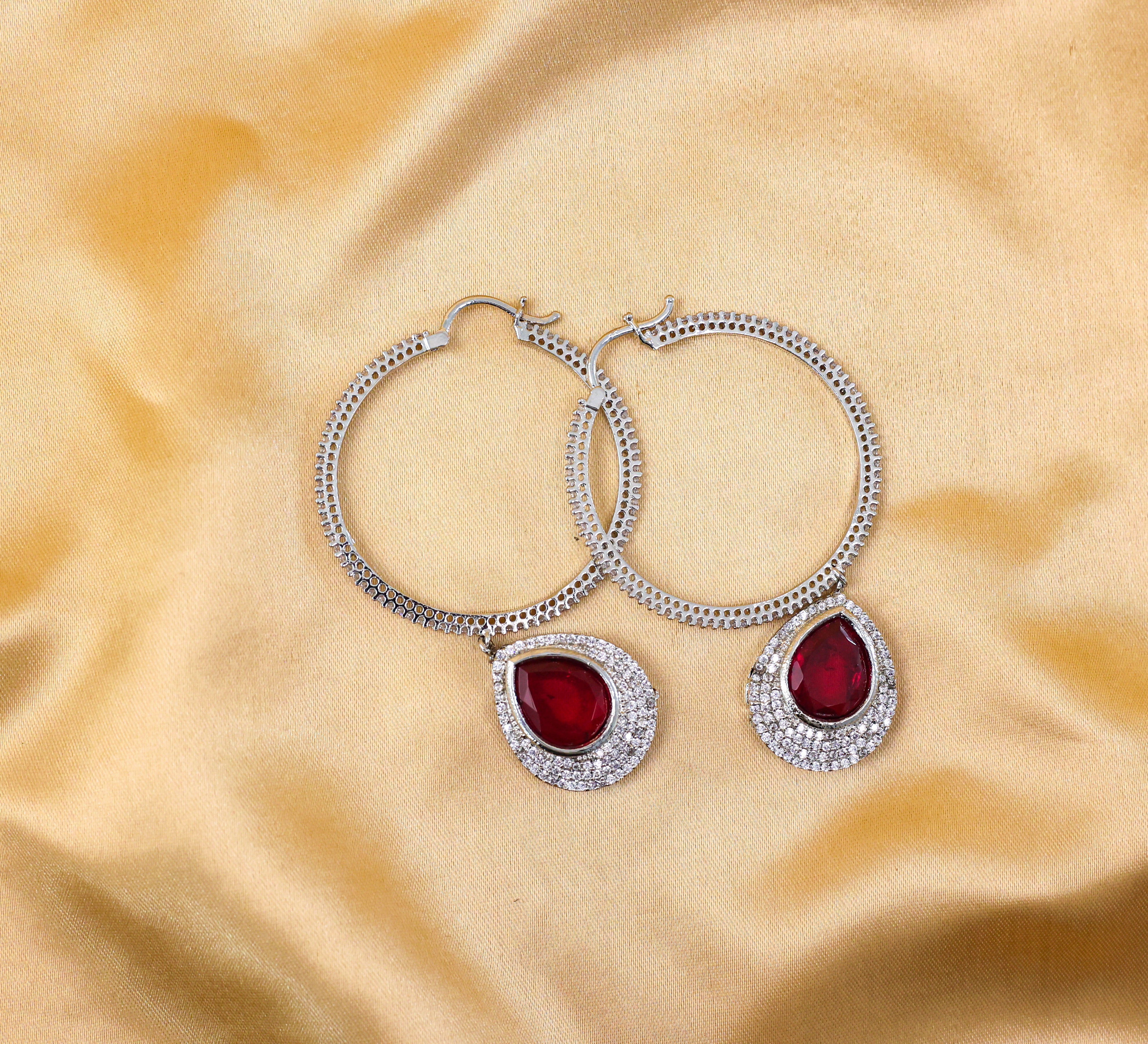 Bali-Style Earrings with Doublet Stones and CZ Accents in White Rhodium - Adisha Jewels