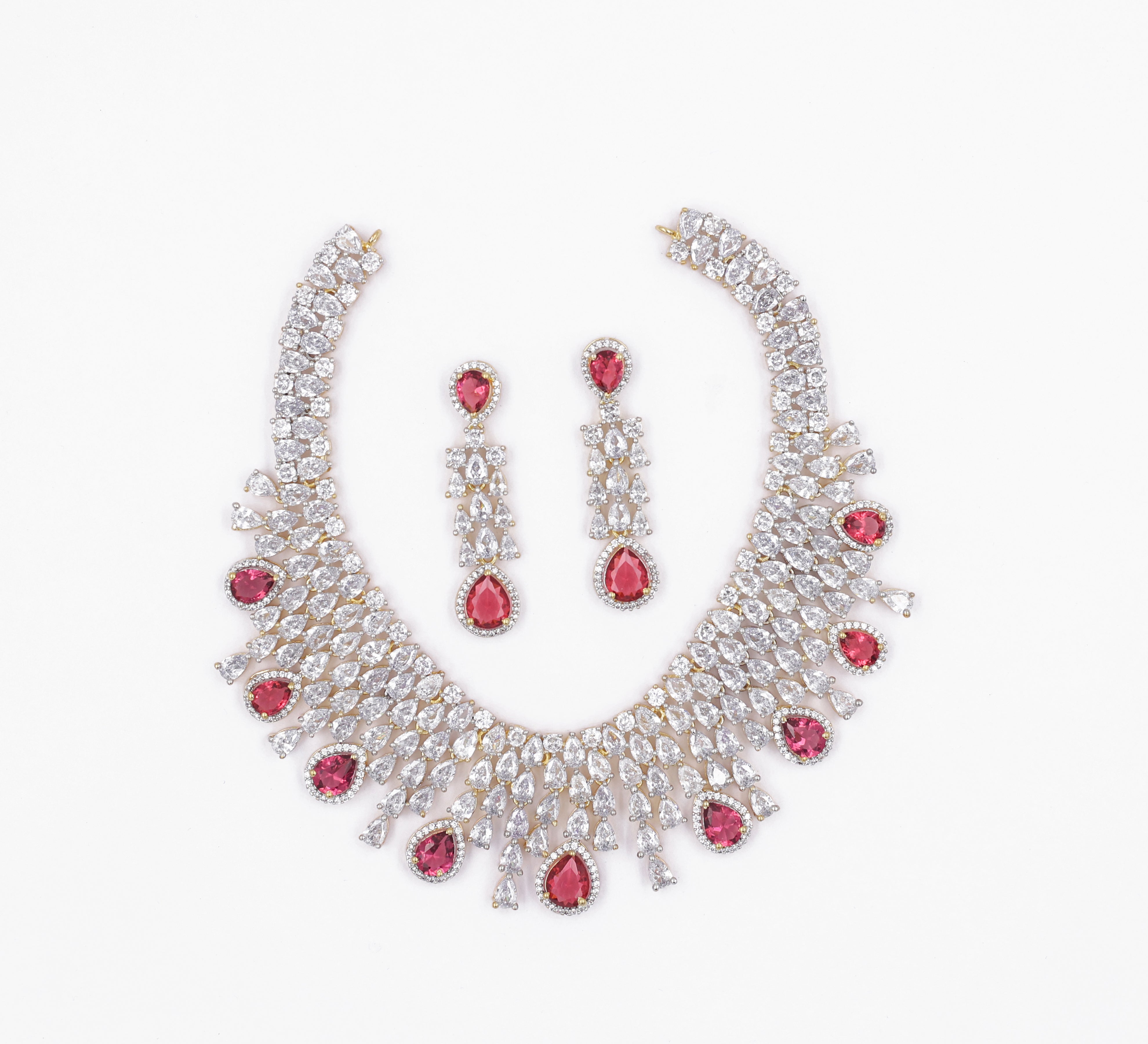 White Rhodium-Plated Necklace Set - Adisha Jewels