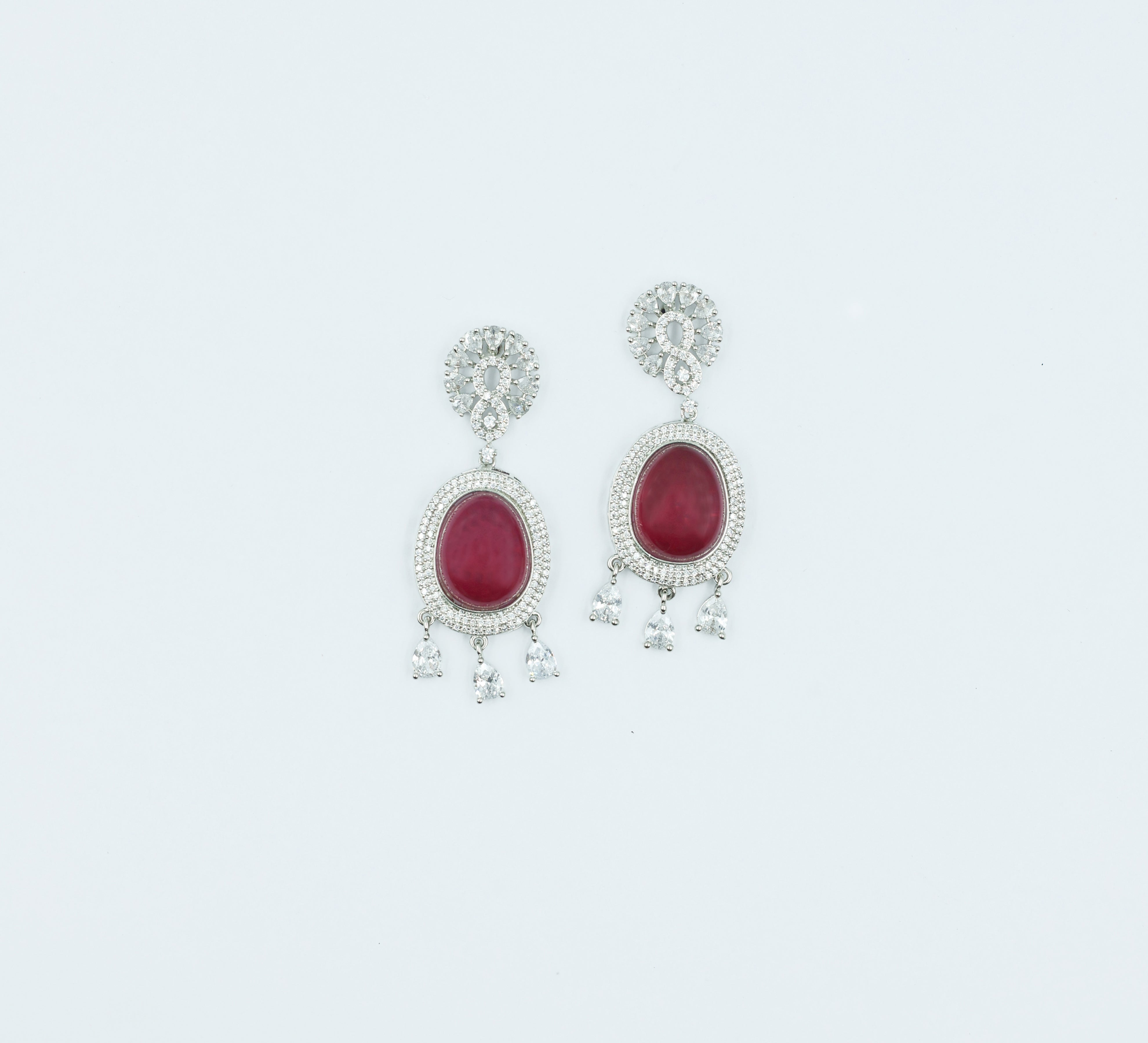 Doublet Stone Earrings with White Rhodium - Adisha Jewels