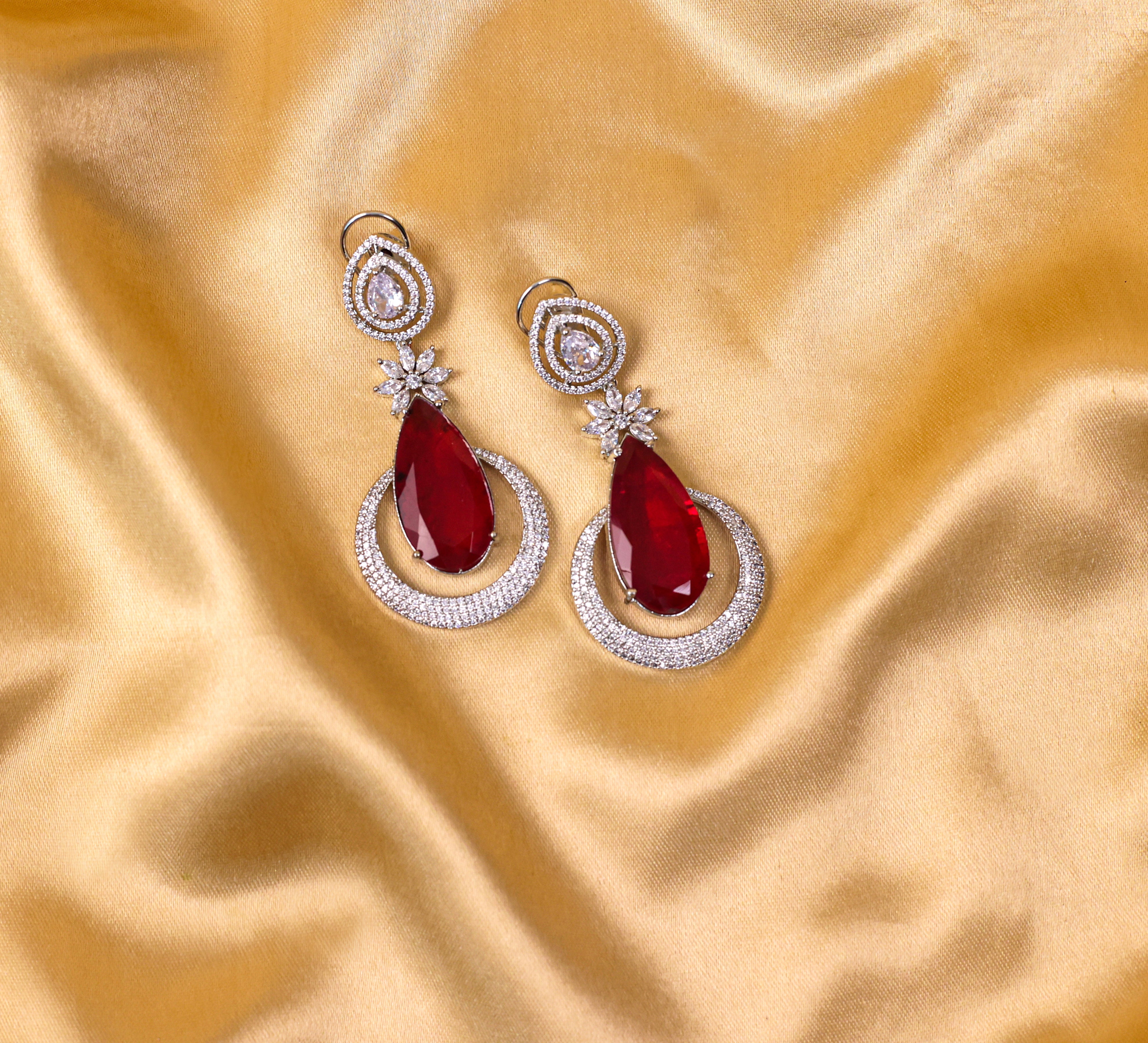 Earrings with Doublet Stones and CZ Accents in White Rhodium - Adisha Jewels