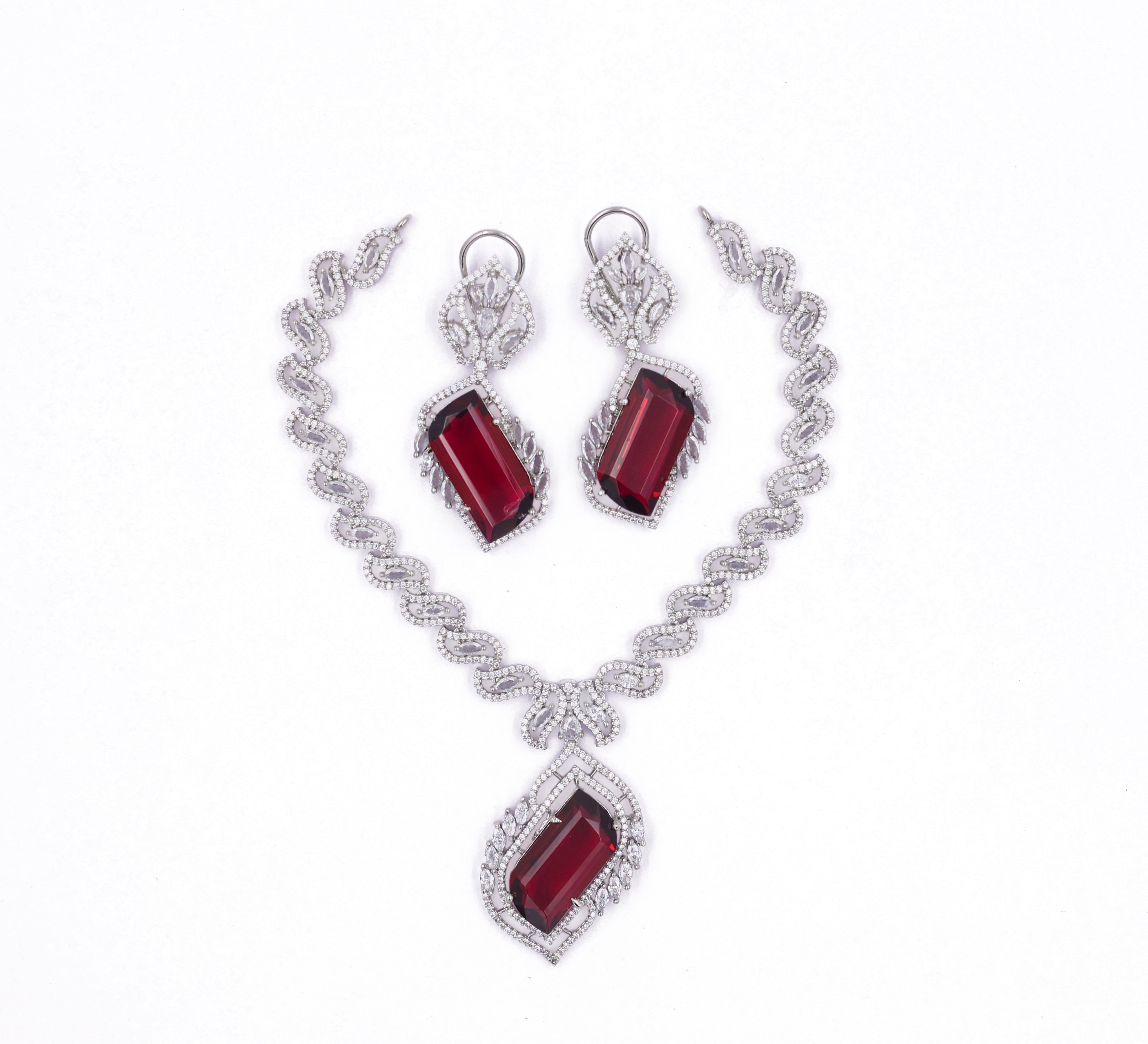 White Rhodium-Plated Necklace Set - Adisha Jewels