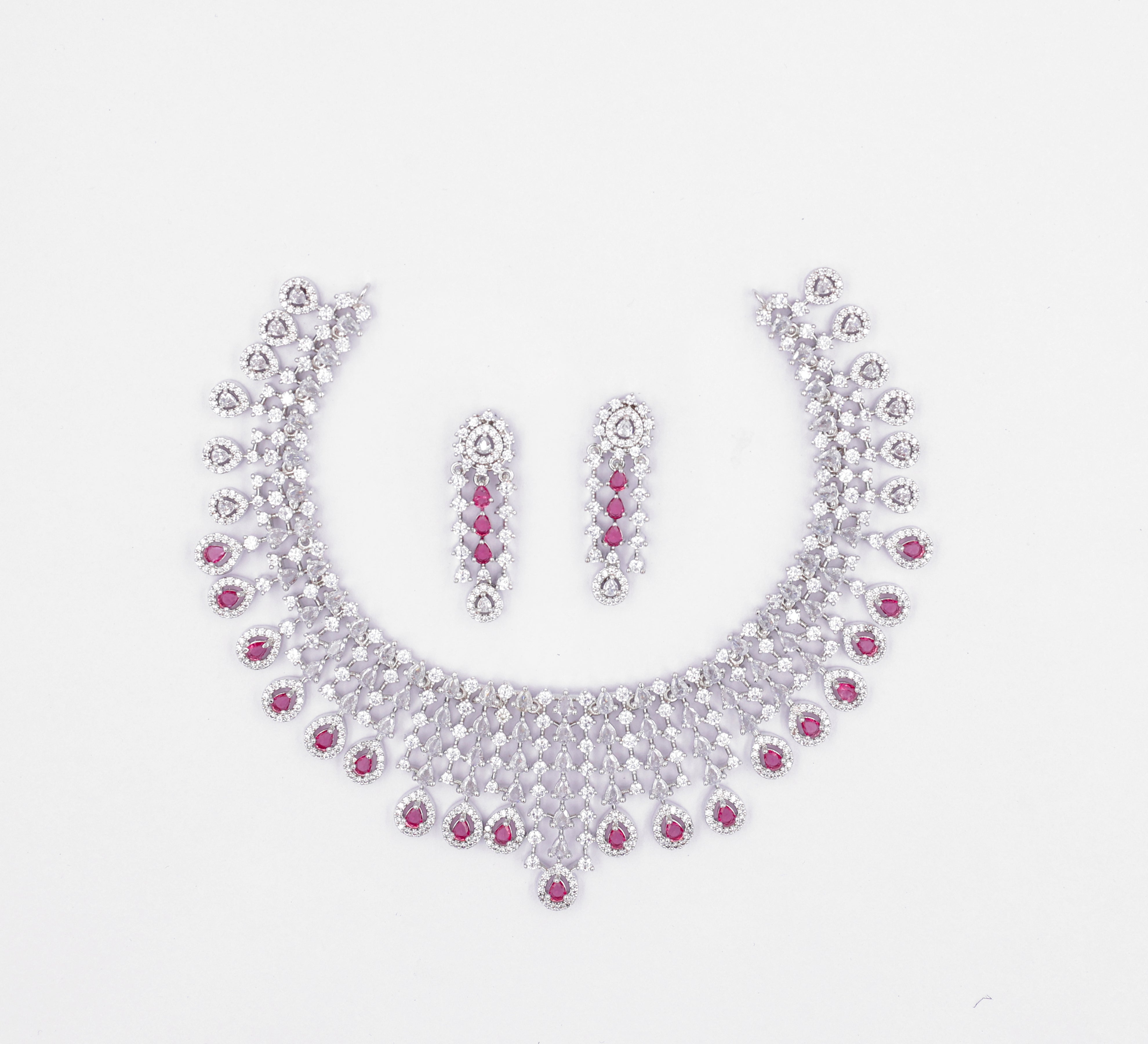 White Rhodium-Plated Necklace Set - Adisha Jewels