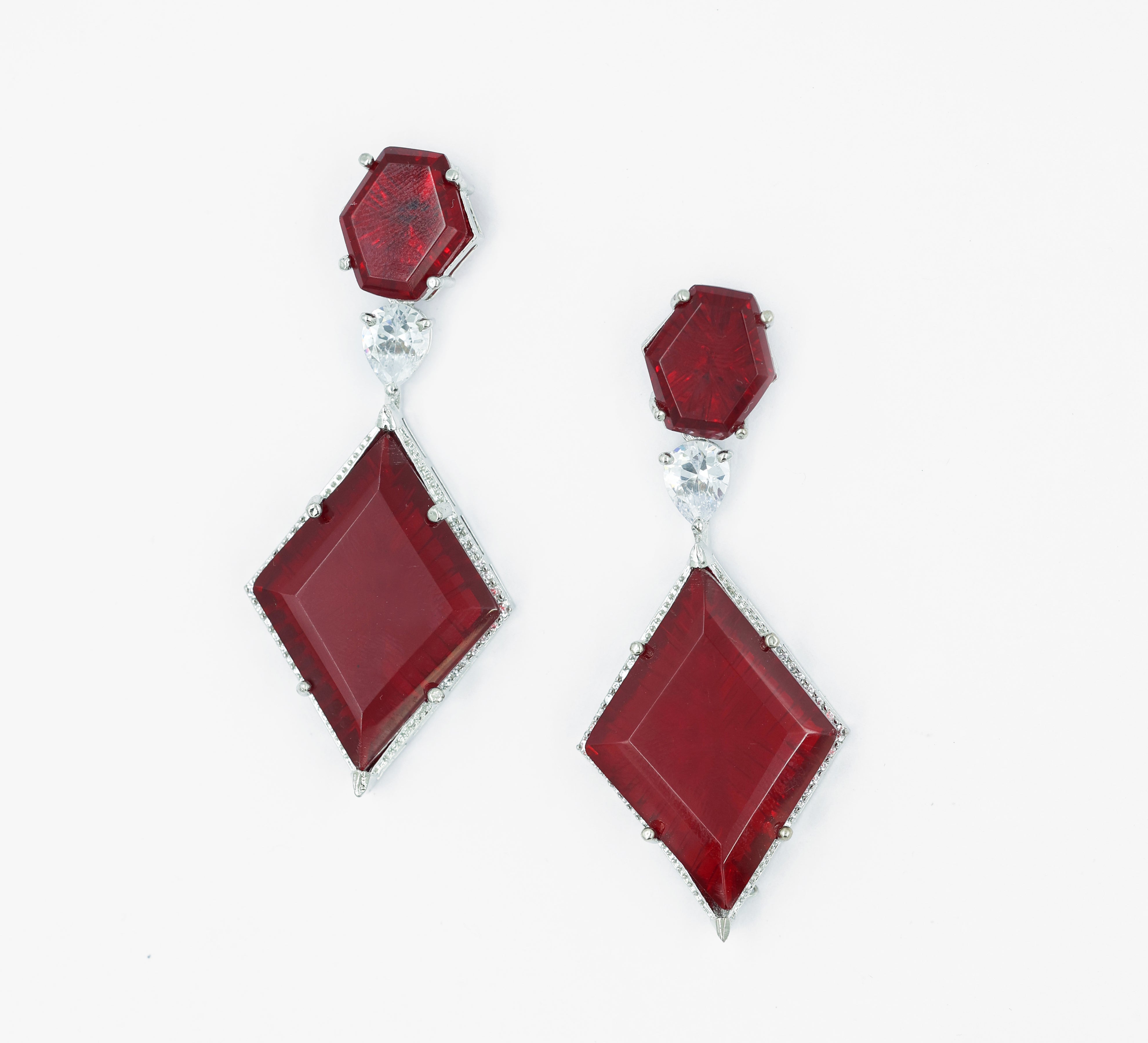 White-Plated Laser-Cut Hydrostone Earrings - Adisha Jewels