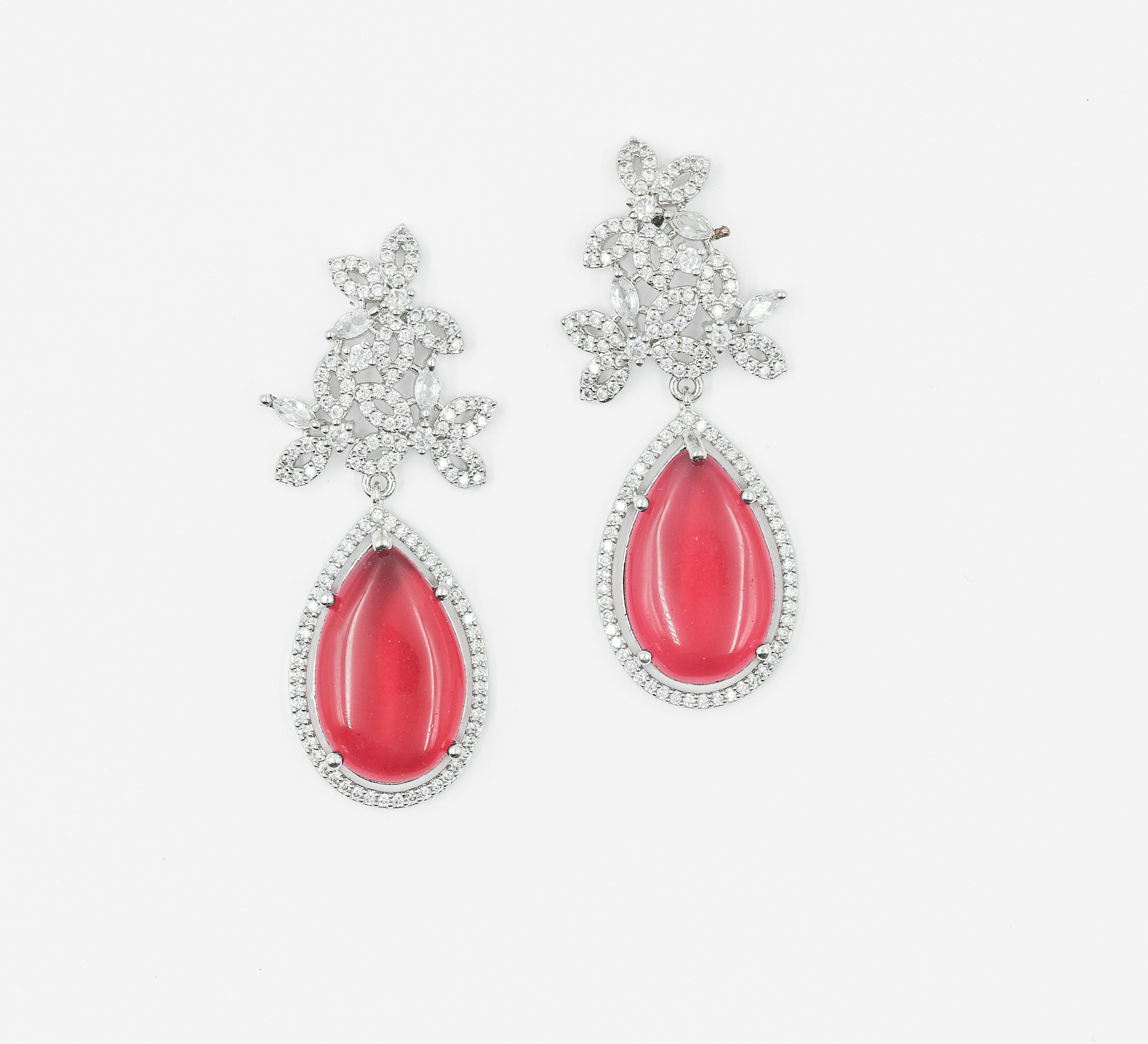 Hydro Stones Earrings with White Rhodium Plating - Adisha Jewels