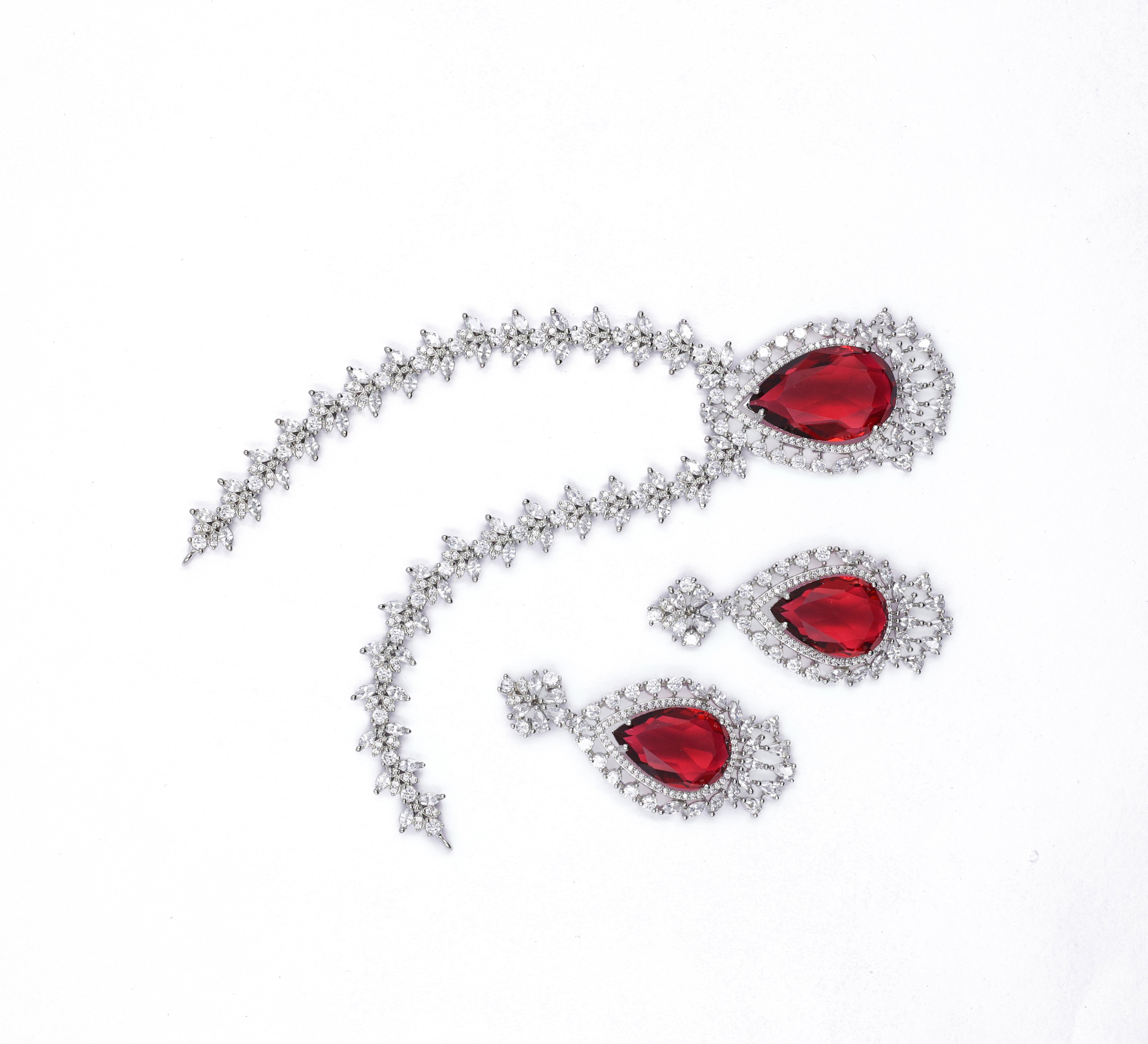 White Rhodium-Plated Necklace Set - Adisha Jewels