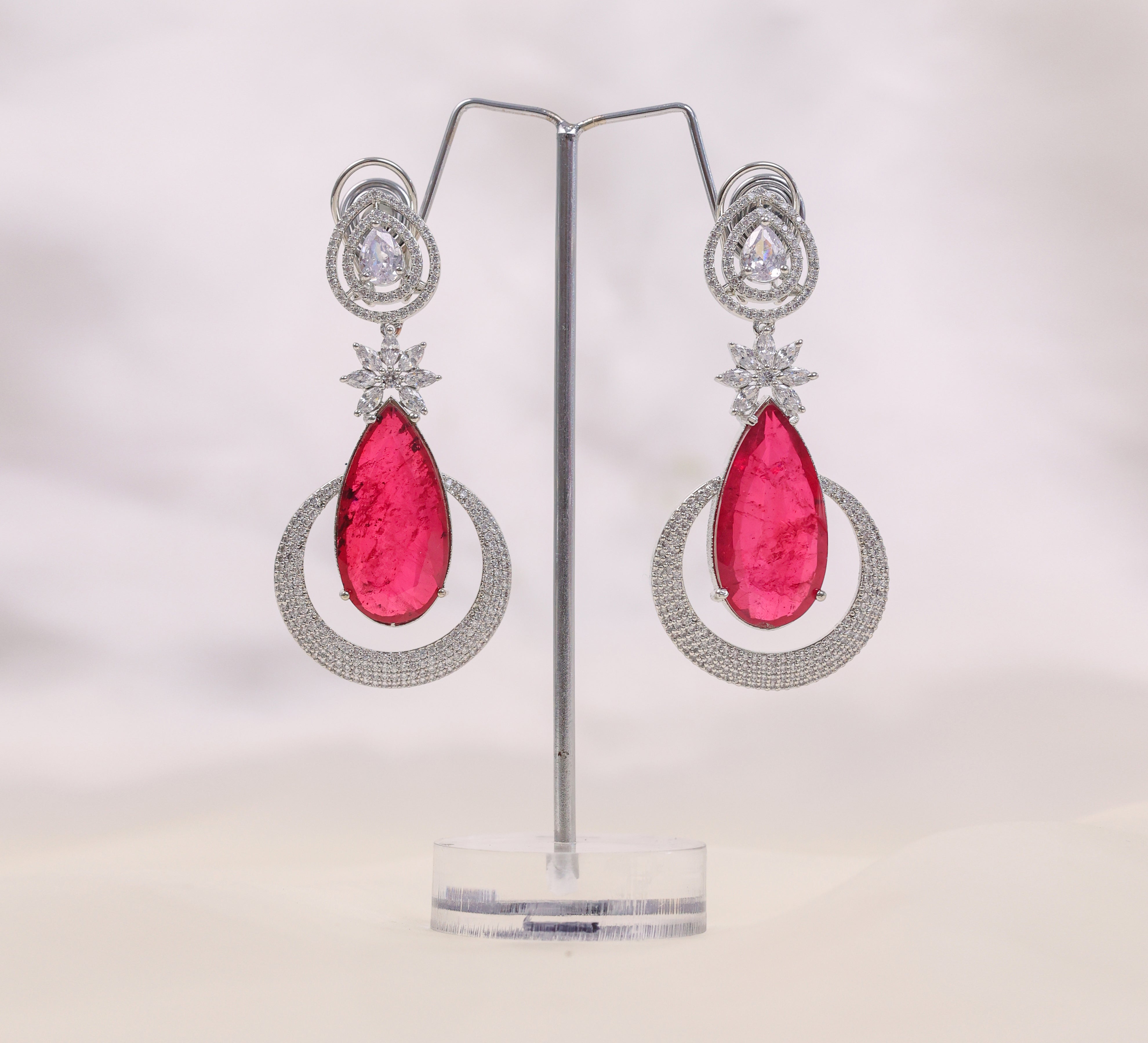 Earrings with Doublet Stones and CZ Accents in White Rhodium - Adisha Jewels