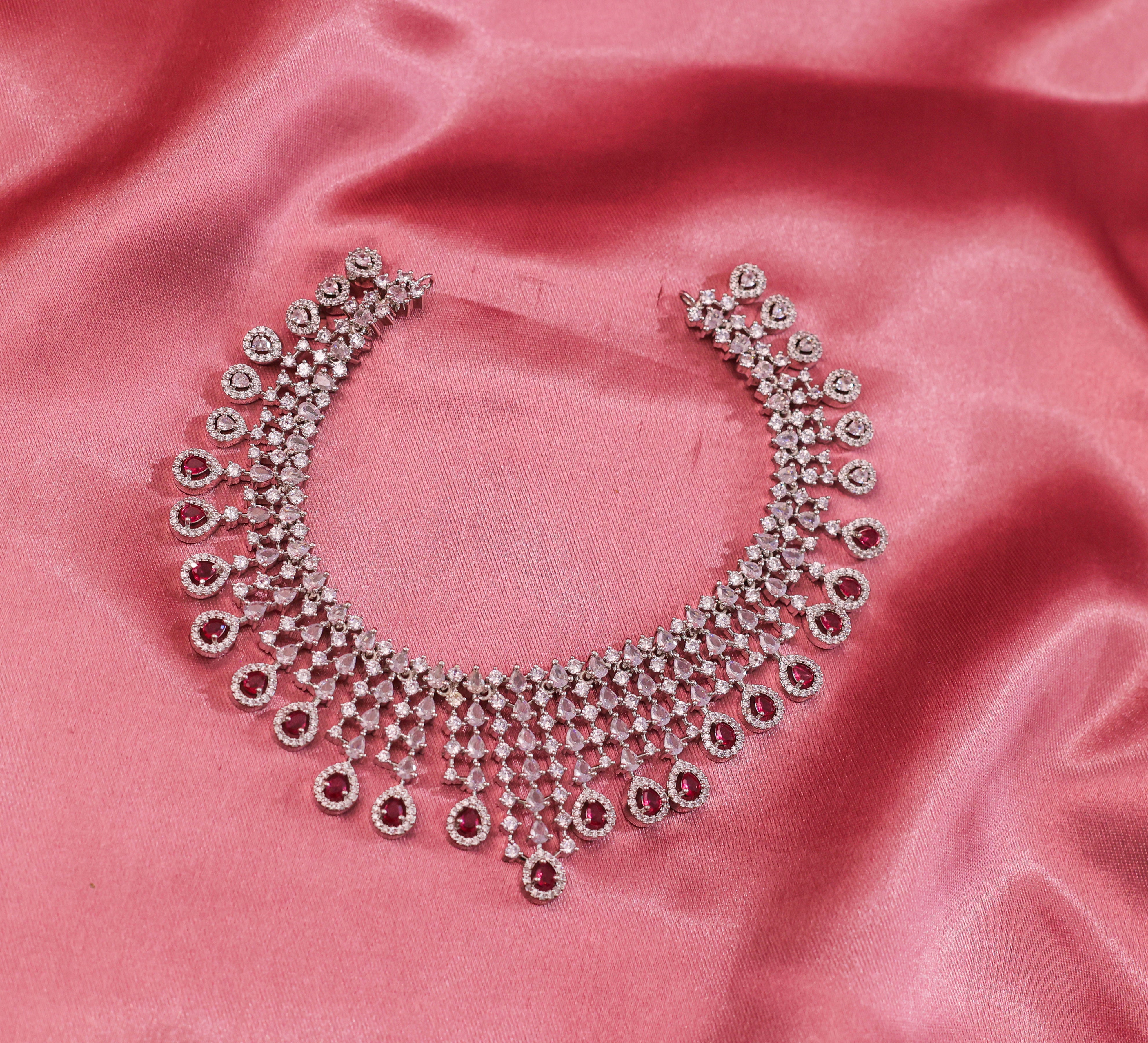 White Rhodium-Plated Necklace Set - Adisha Jewels