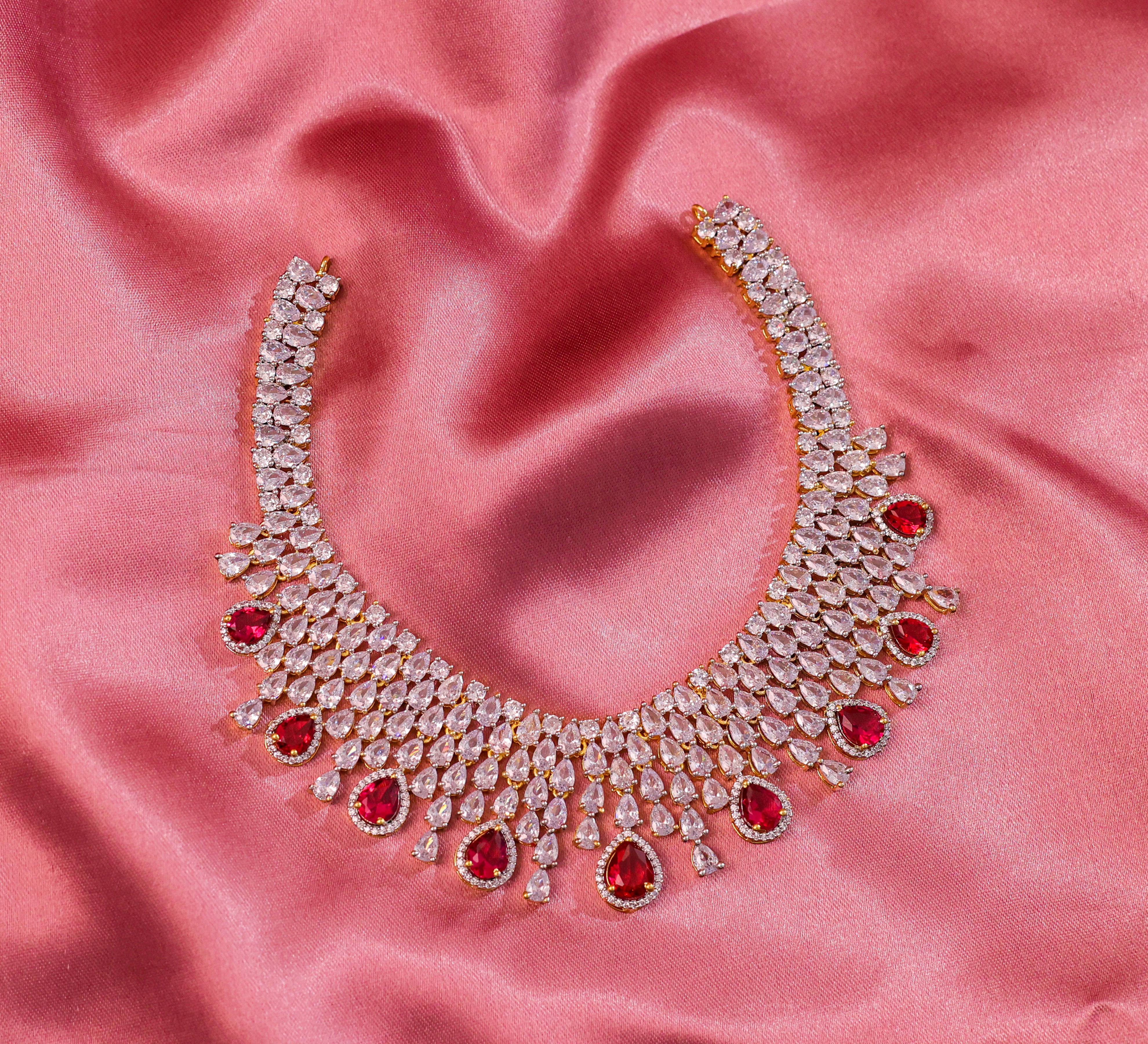 White Rhodium-Plated Necklace Set - Adisha Jewels