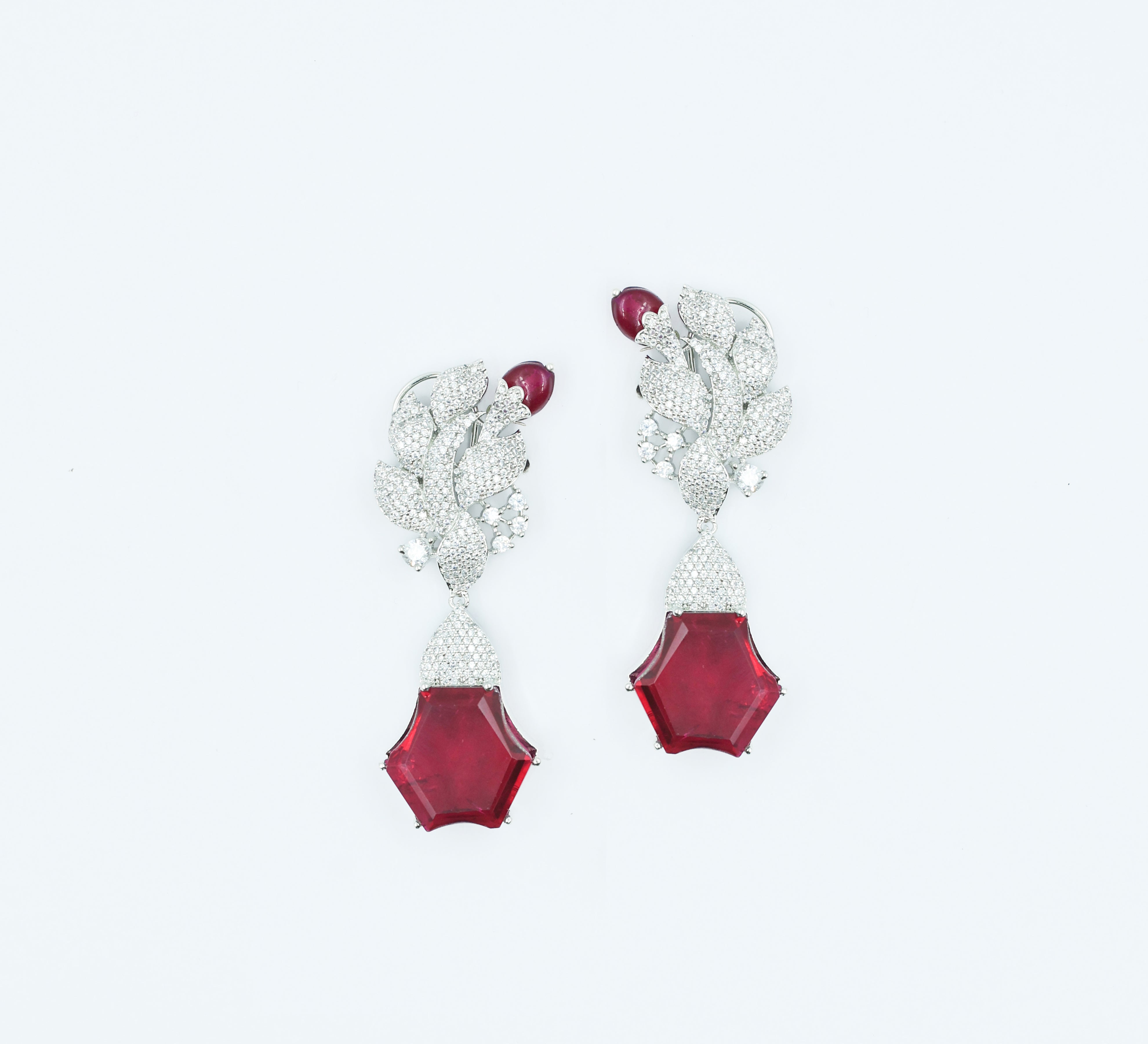 Beaded Earrings with Doublet Stones and CZ in White Rhodium - Adisha Jewels