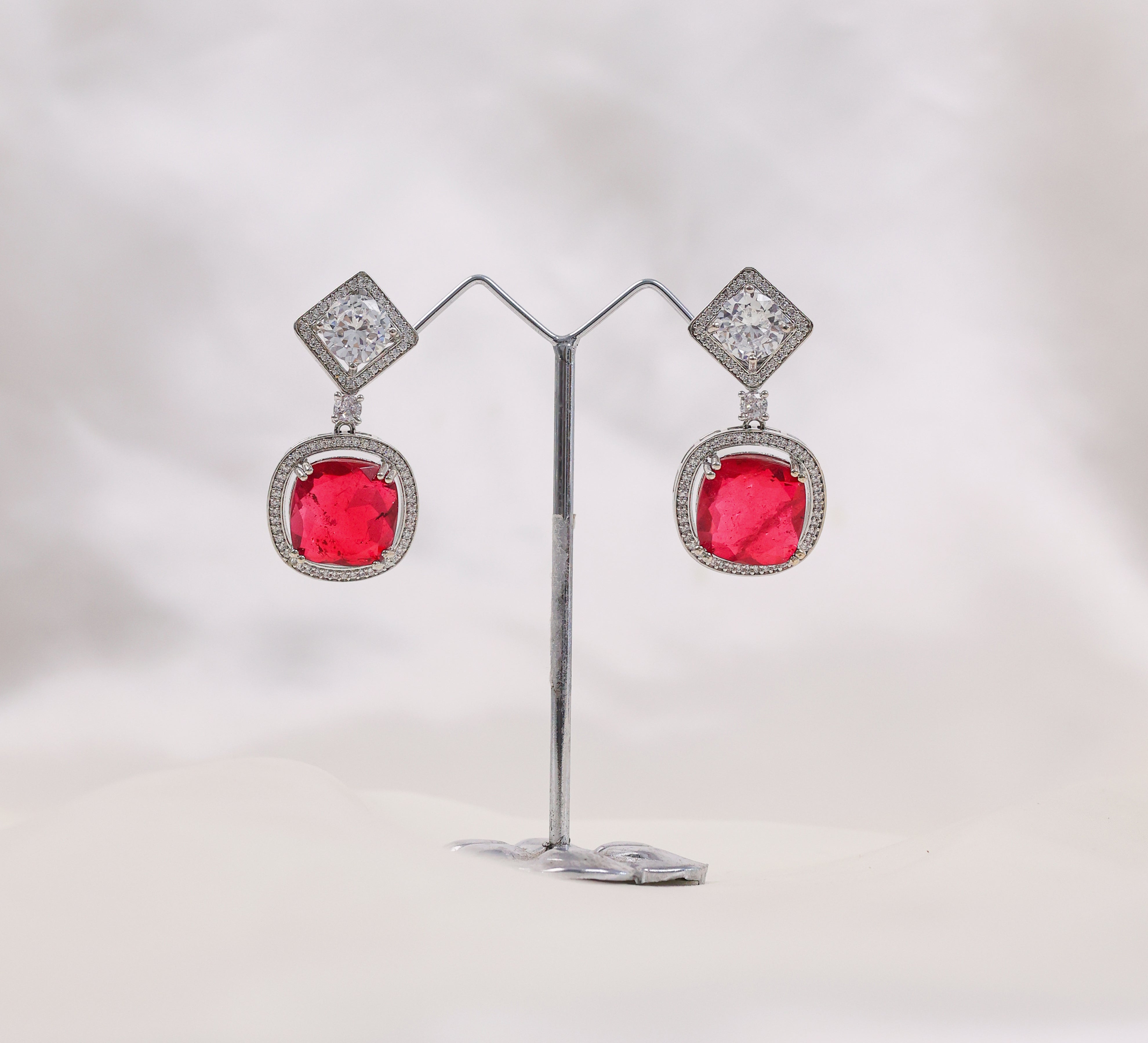 Earrings with Vibrant Doublet Stones and CZ Accents in White Rhodium - Adisha Jewels