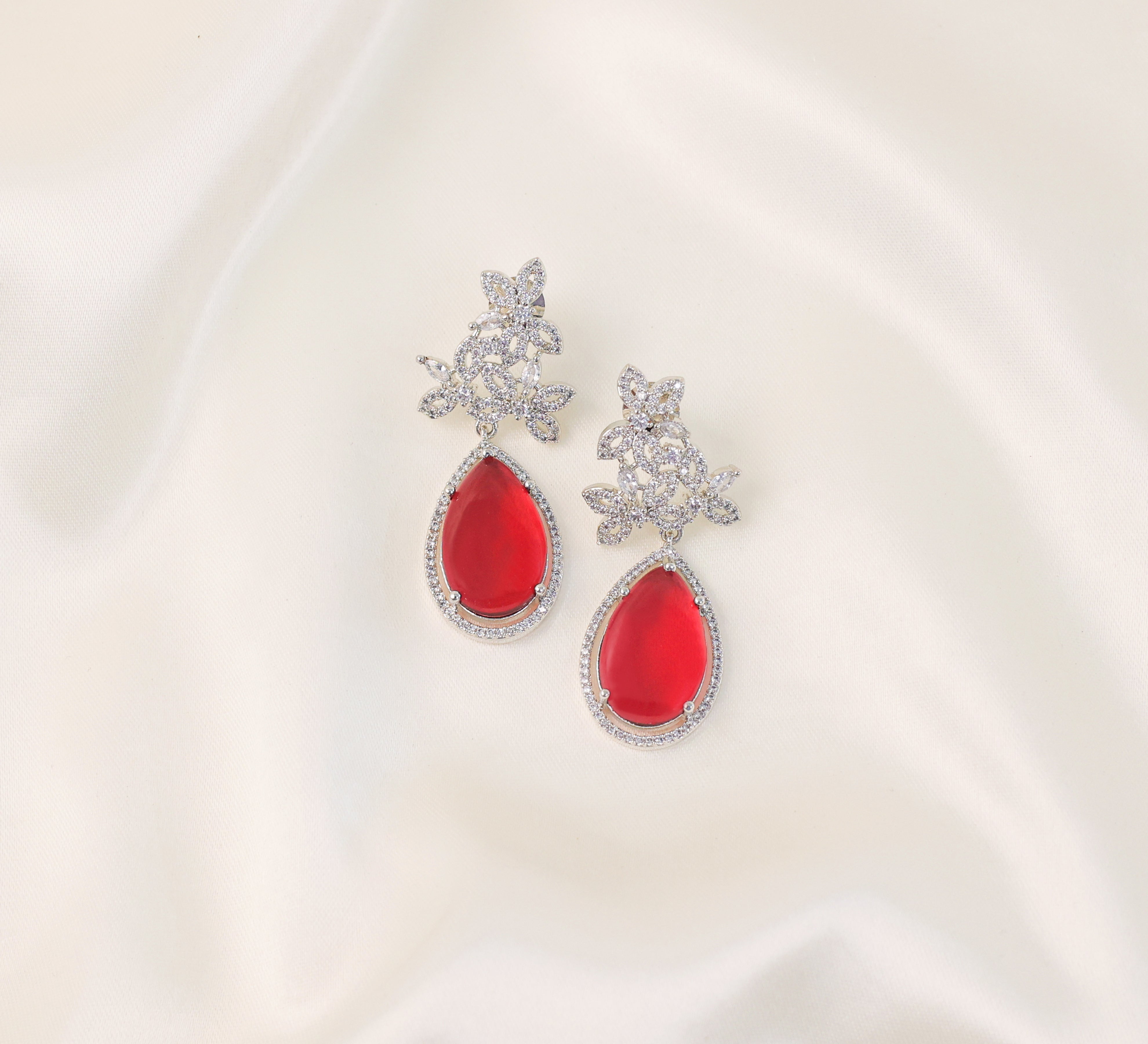 Hydro Stones Earrings with White Rhodium Plating - Adisha Jewels