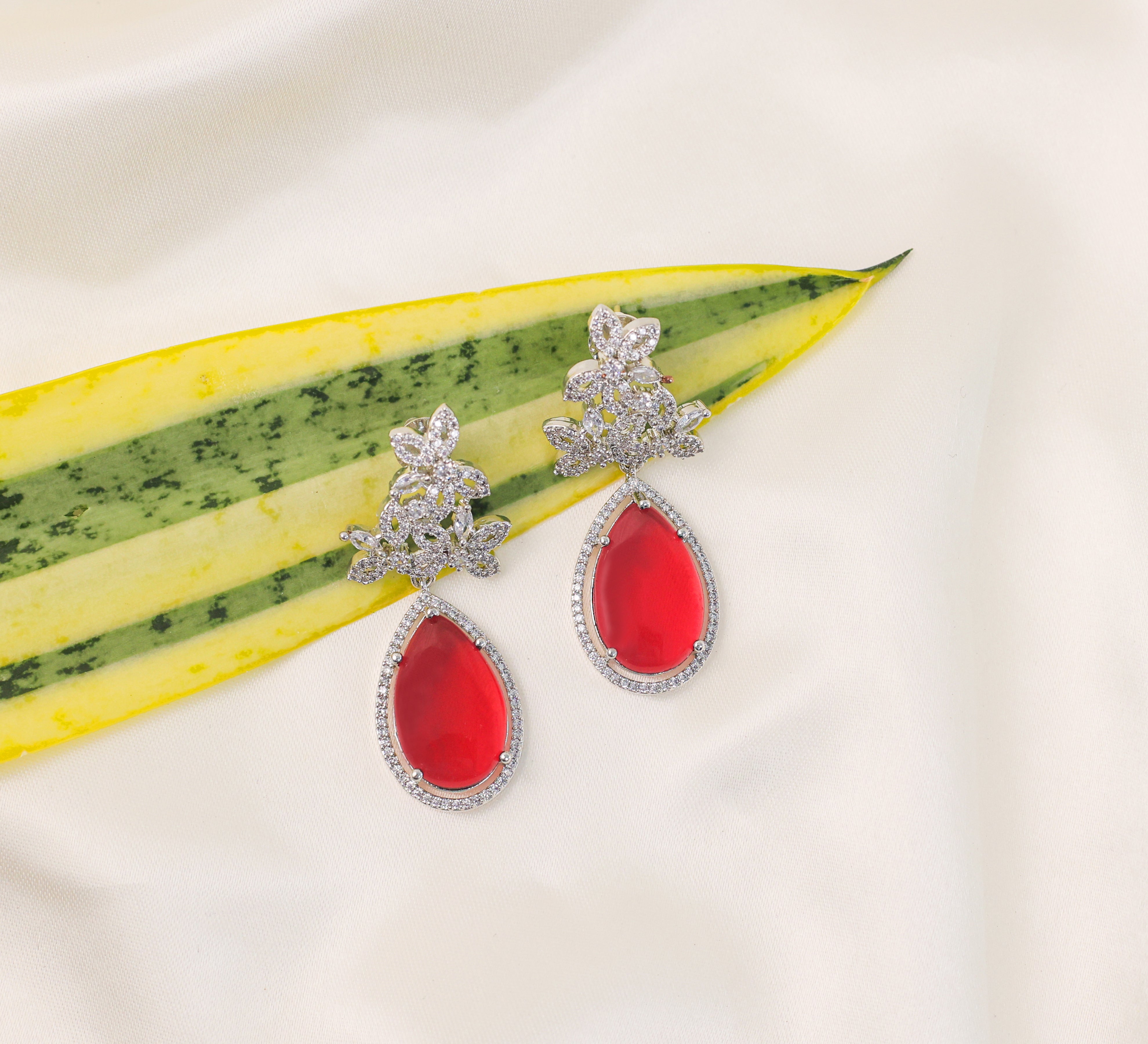 Hydro Stones Earrings with White Rhodium Plating - Adisha Jewels