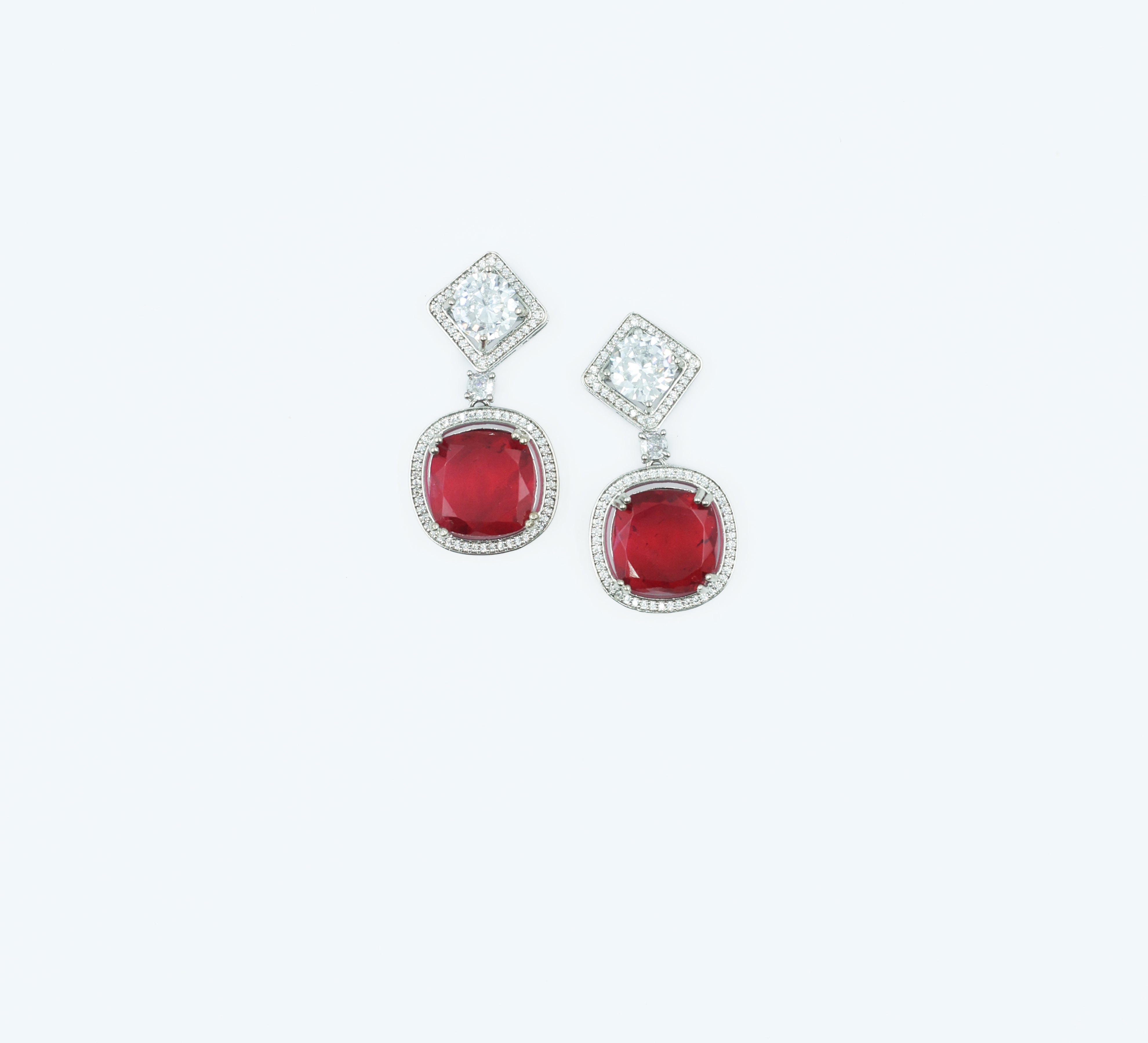 Earrings with Vibrant Doublet Stones and CZ Accents in White Rhodium - Adisha Jewels