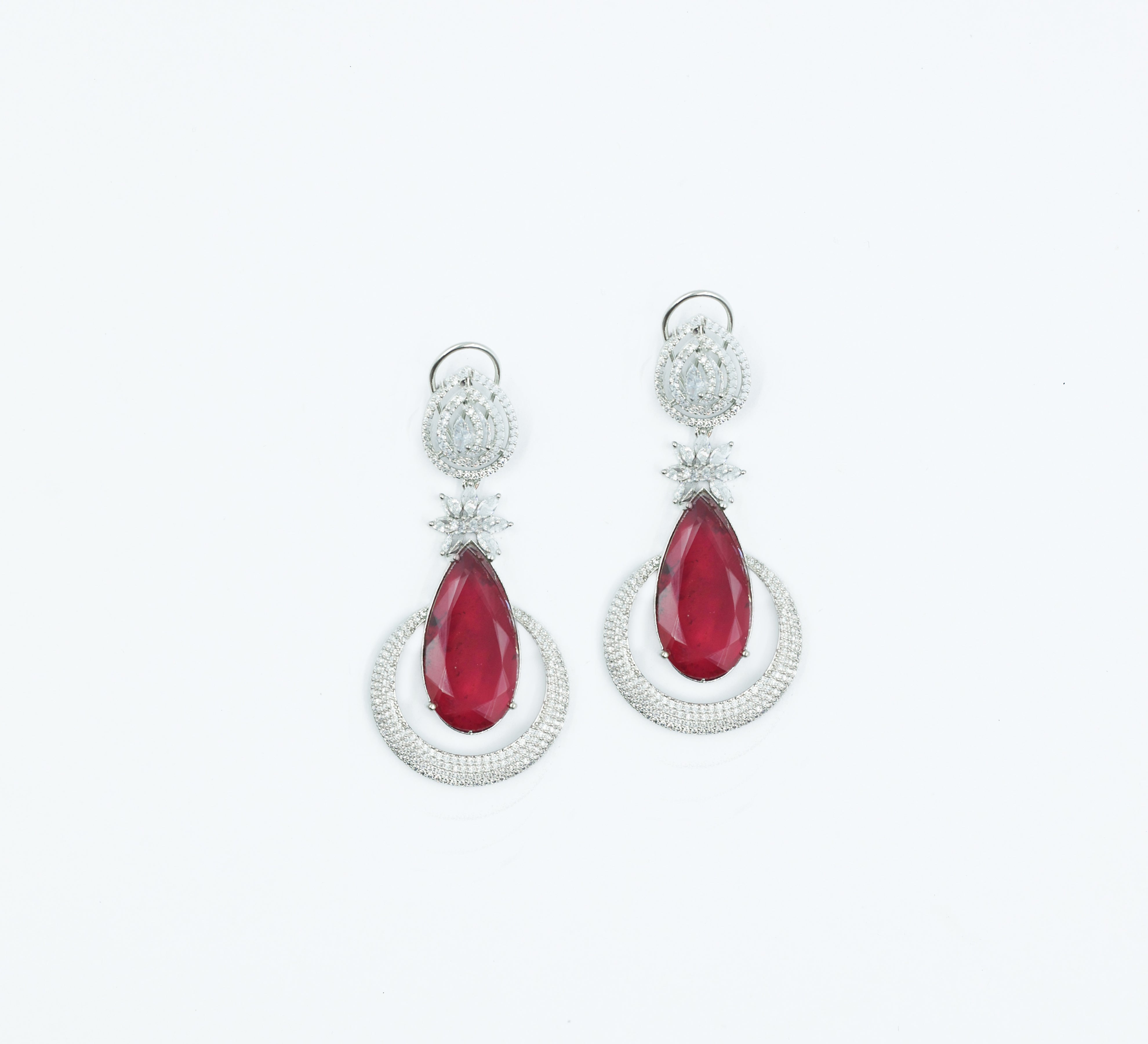 Earrings with Doublet Stones and CZ Accents in White Rhodium - Adisha Jewels