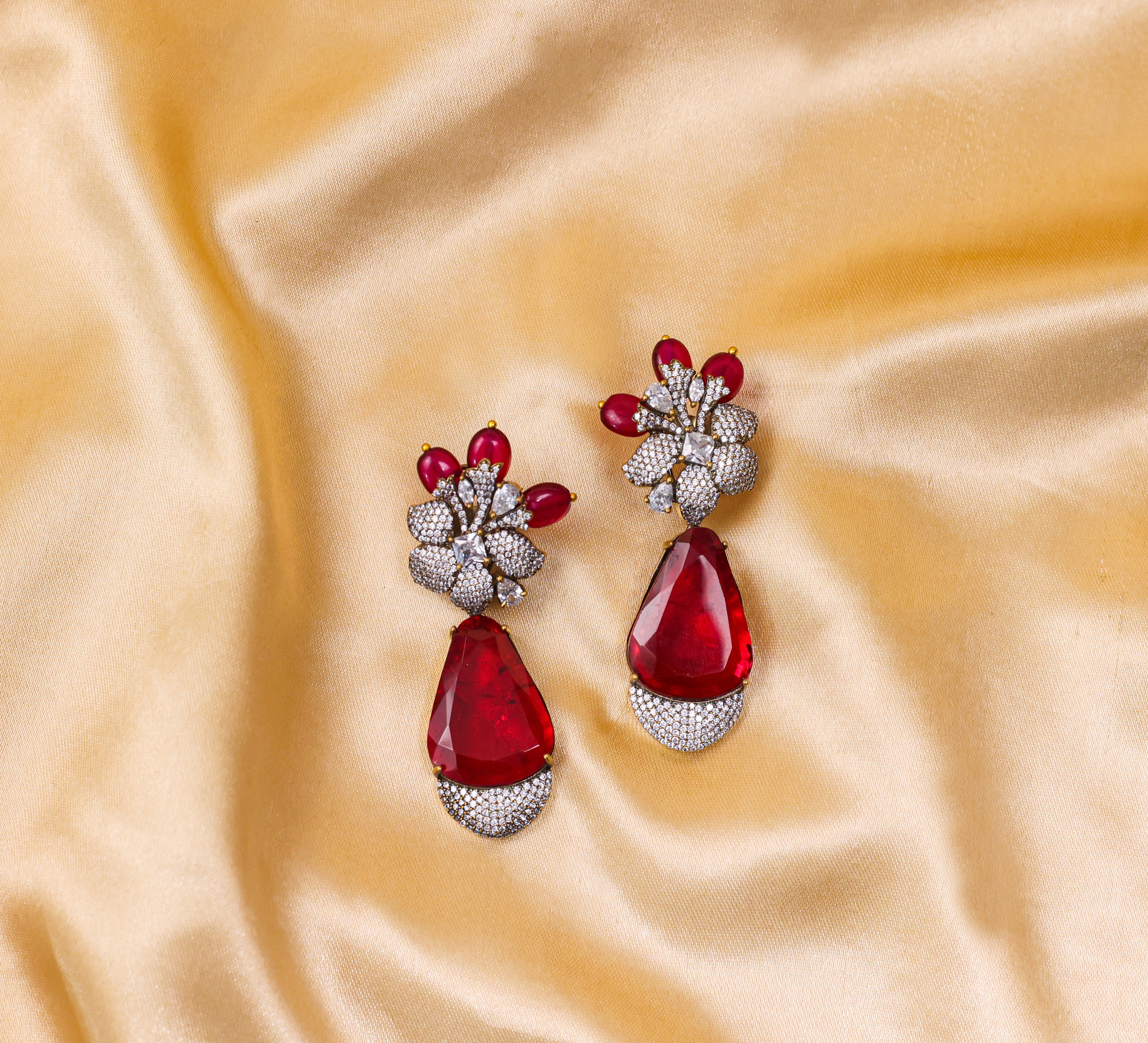 Victorian-Inspired Earrings with Doublet Stones and CZ Accents - Adisha Jewels