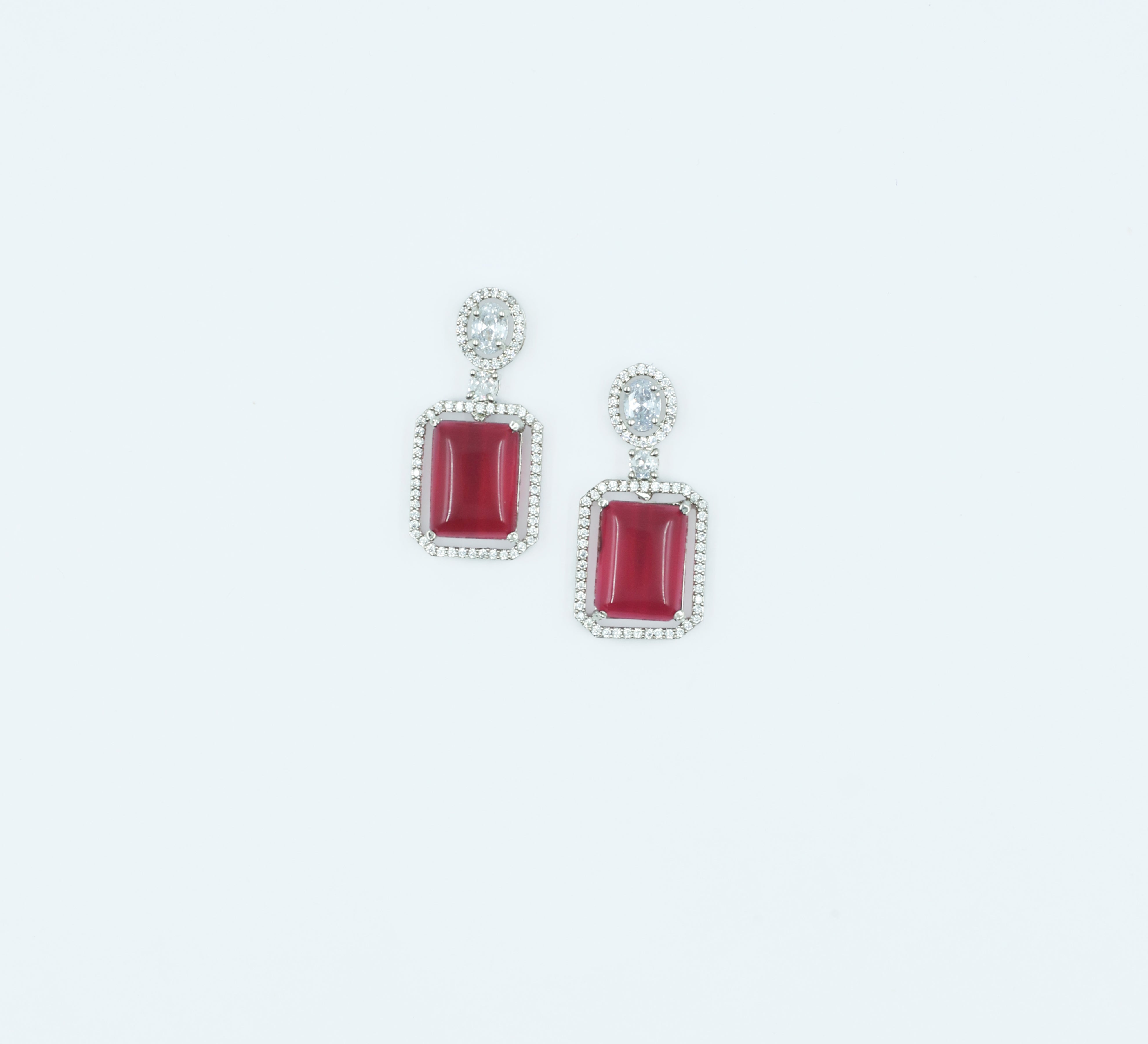 Earrings with Doublet Potta Stones and CZ Accents in White Rhodium - Adisha Jewels