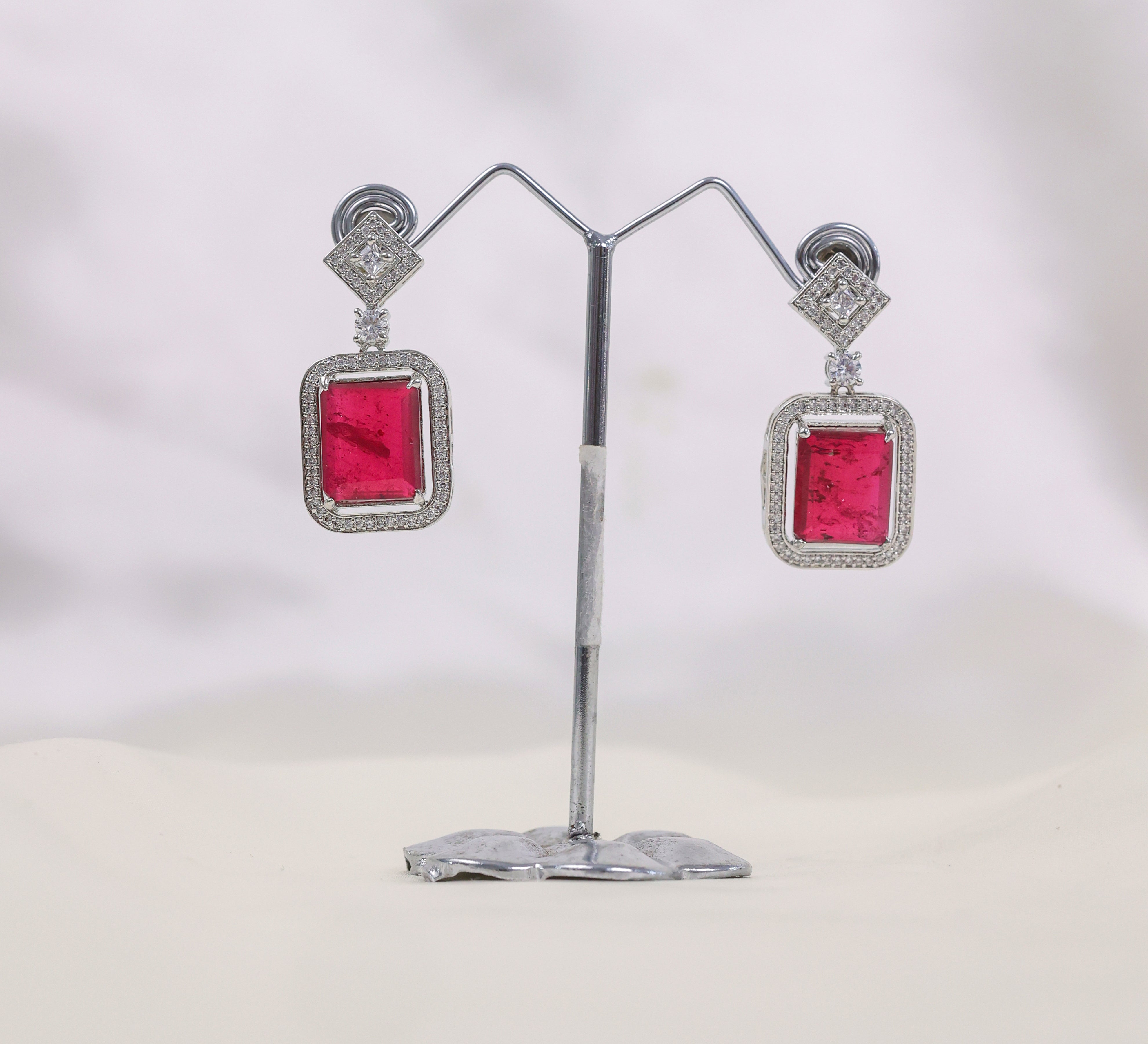 Earrings with Doublet Stones and Hydro Stones in White Rhodium - Adisha Jewels